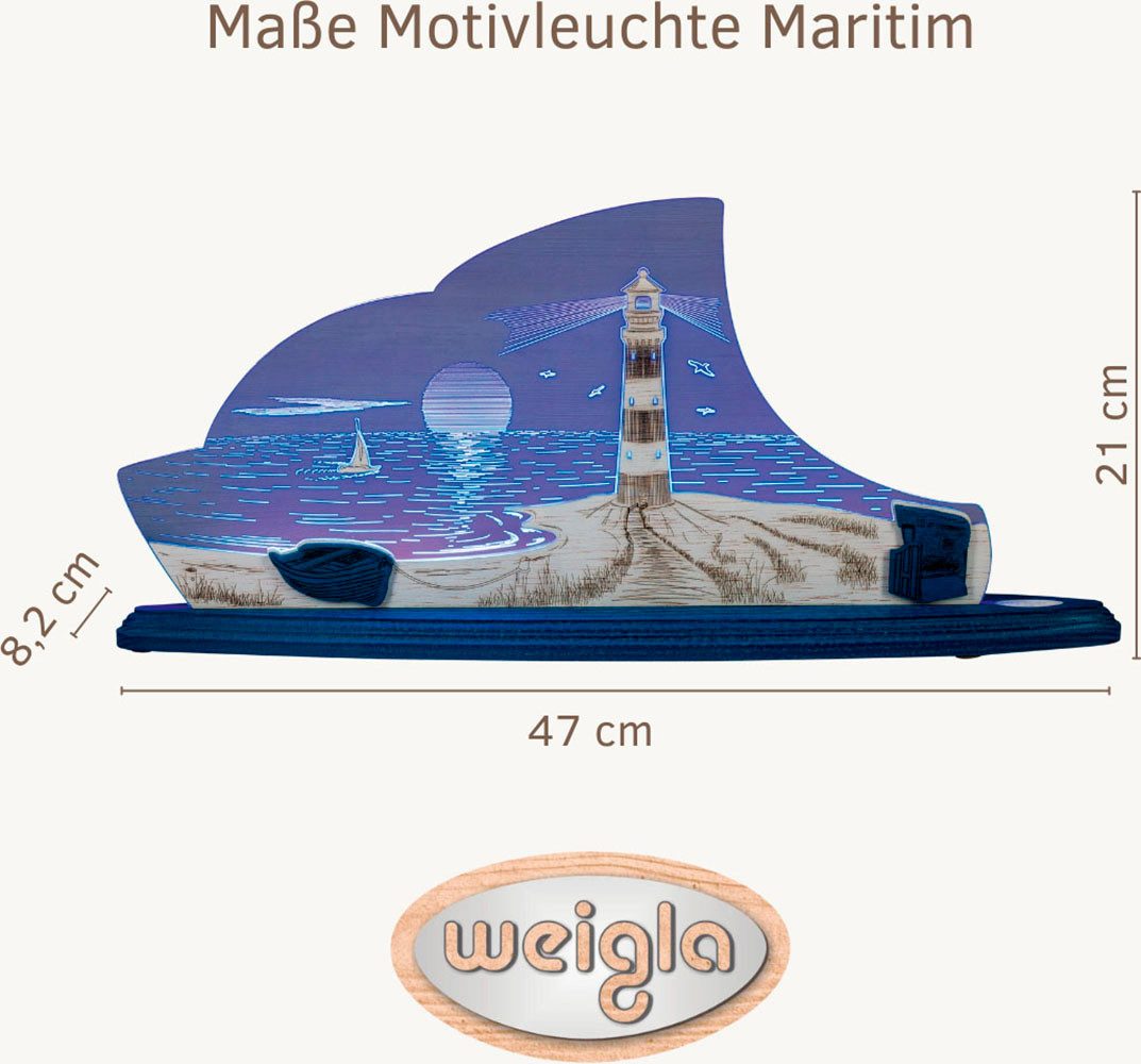 Weigla LED Dekolicht Maritim, Holz & Acrylglas, BLAU-WEIẞ, Made in Germany, LED wechselbar, Neutralweiß, Erzgebirge garantiert, maritime Deko Innen, Dekolampe