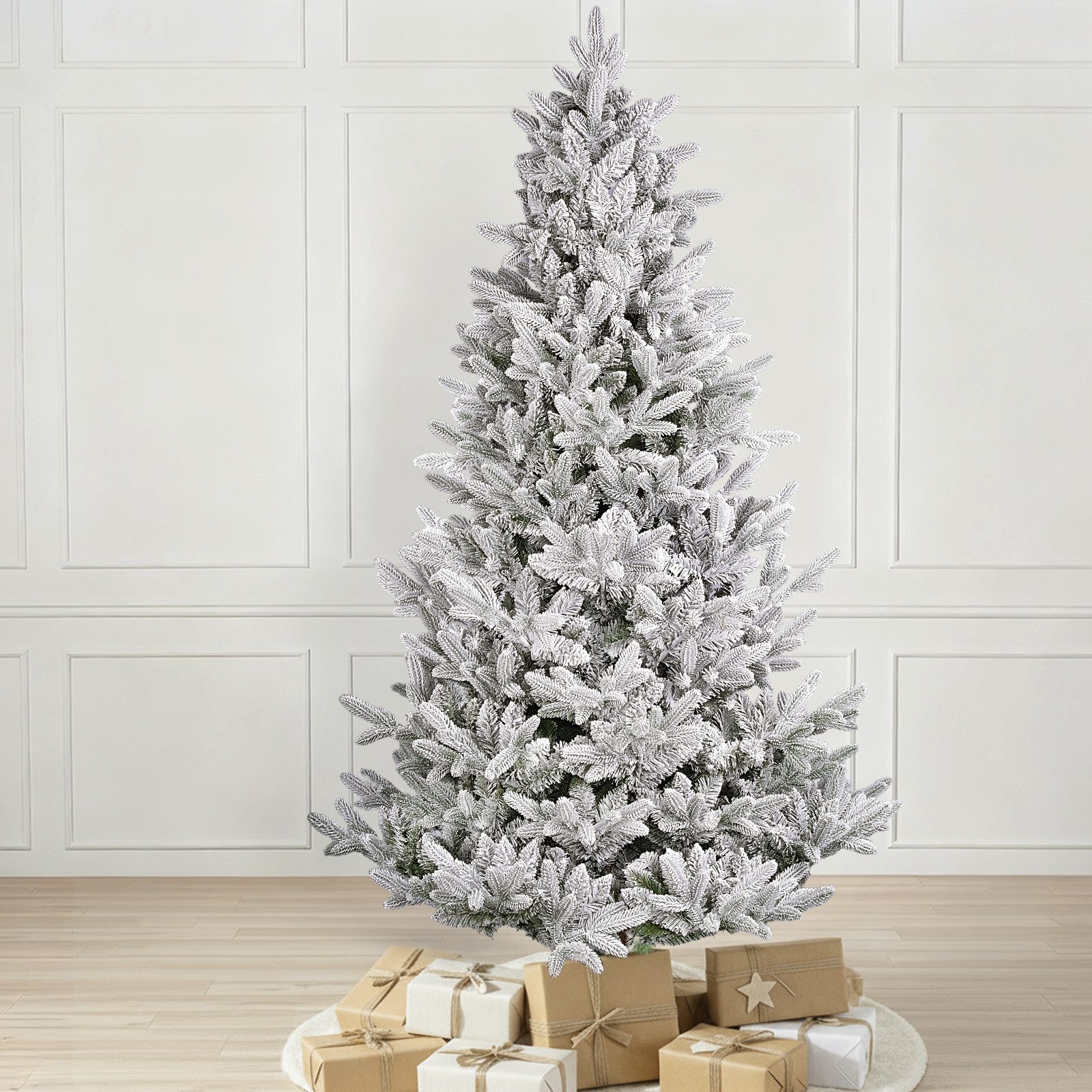 Salcar Künstlicher Weihnachtsbaum mit Schnee Tannenbaum Künstlich Christbaum mit Weiß Schneeflocken, 180 cm, Ø 123 cm, 573 PE- und 657 PVC-Zweige, insgesamt 1230 Zweige