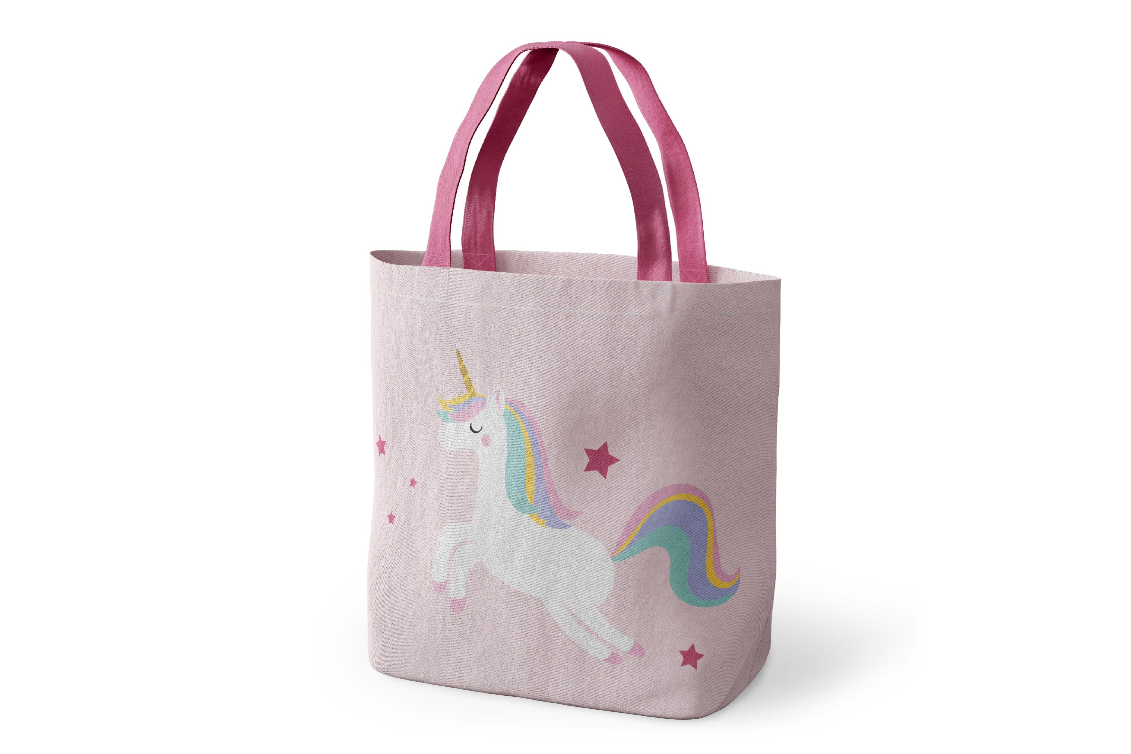 Einhorn Shopper Tasche Für Kinder - Rosa Canvas Mit Regenbogen Design