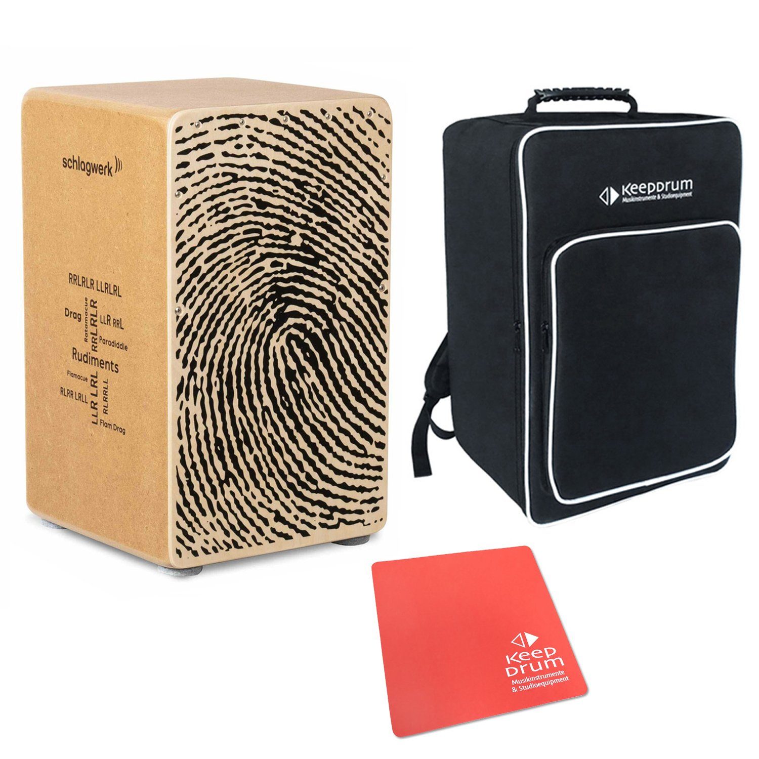 Schlagwerk Cajon Schlagwerk CP82 Cajon mit Sitzpad rot und Tasche, Fingerprint, mit Sitzpad rot und Tasche