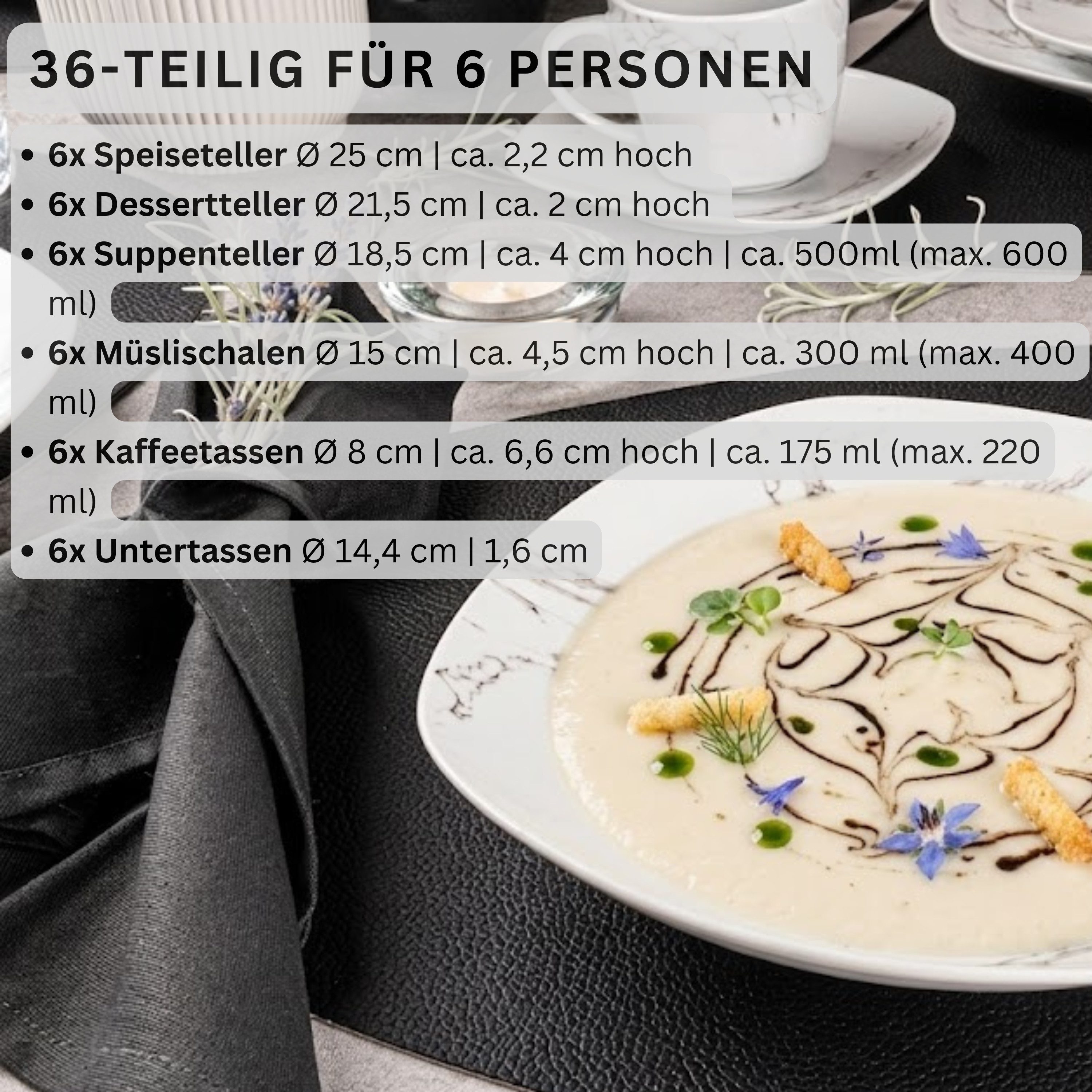 SÄNGER Tafelservice Bilgola Marmor, Weiß (36-tlg), 6 Personen, Porzellan, weiß, VALUE COLLECTION – Bild 2 von 5