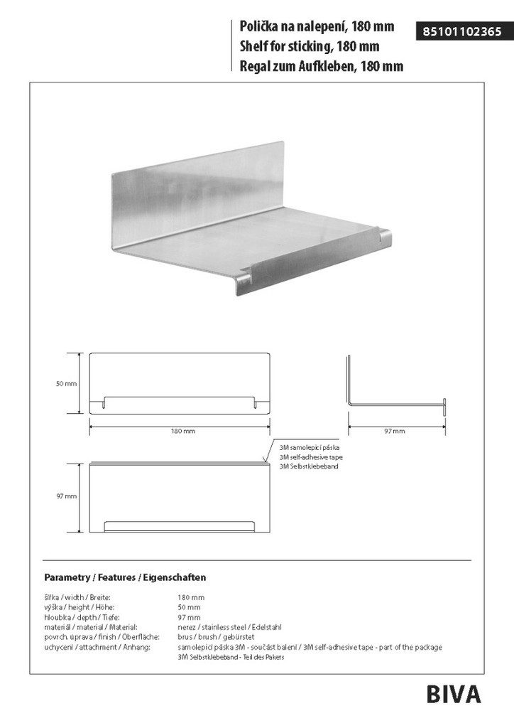 BRILLANTBAD® Duschablage BIVA Handtuchablage Edelstahl matt für Bad & Küche >> Kleben