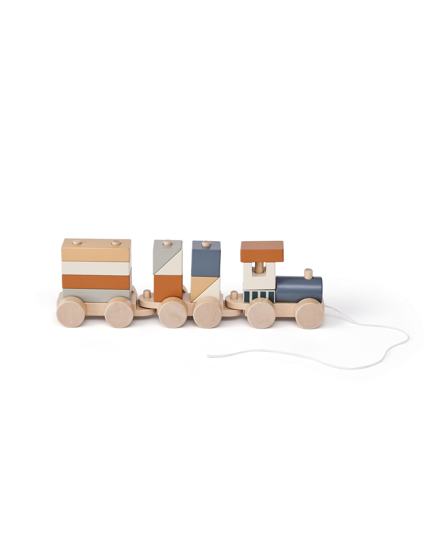 Kids Concept Nachziehspielzeug Kids Concept Zug mit Holzklötzen braun - ab 12 Monate - 38,5x11,5x8cm, Auf Rollen, Mit Ziehschnur