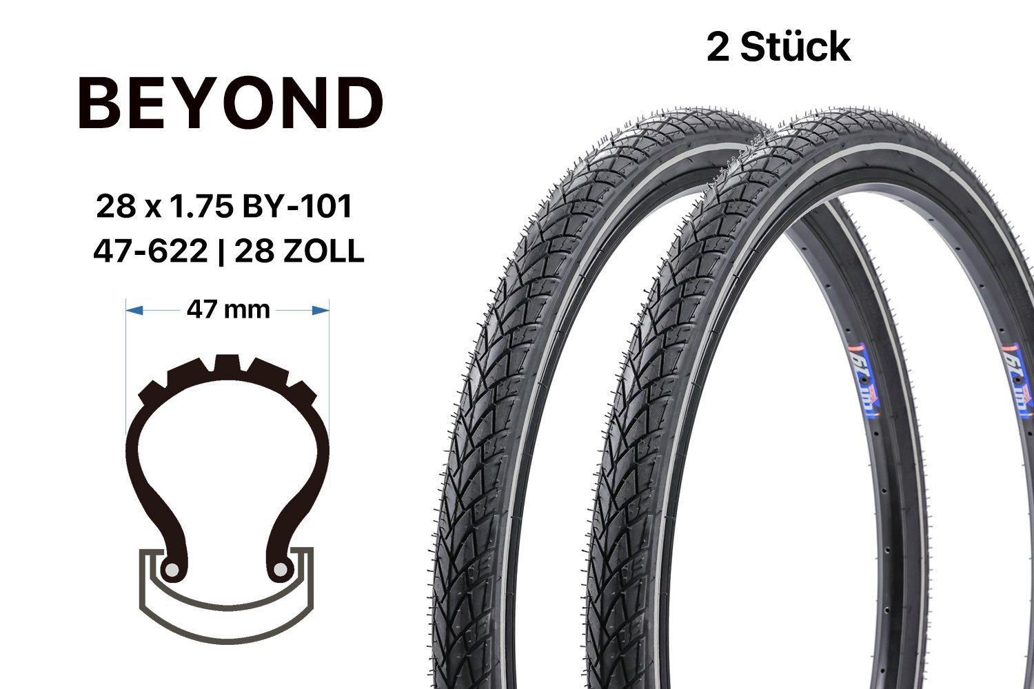 BEYOND Fahrradreifen 2 Stück 28 Zoll Fahrrad Reifen 47-622 E-Bike City, (2-tlg)