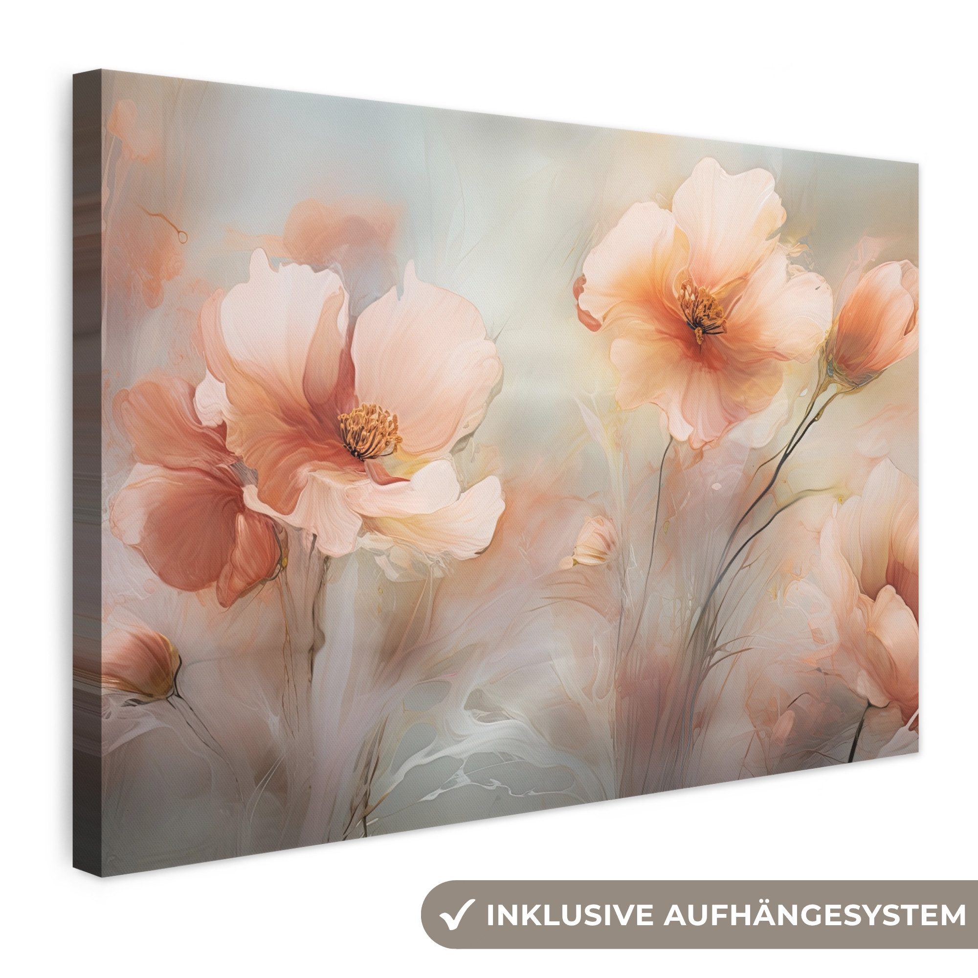 OneMillionCanvasses® Leinwandbild Blumen - Pastell - Kunst - Mohnblumen - Aquarell, Fotodruck (1 St), Leinwand Bilder Klein, Wand Dekoration Aesthetic 30x20 cm