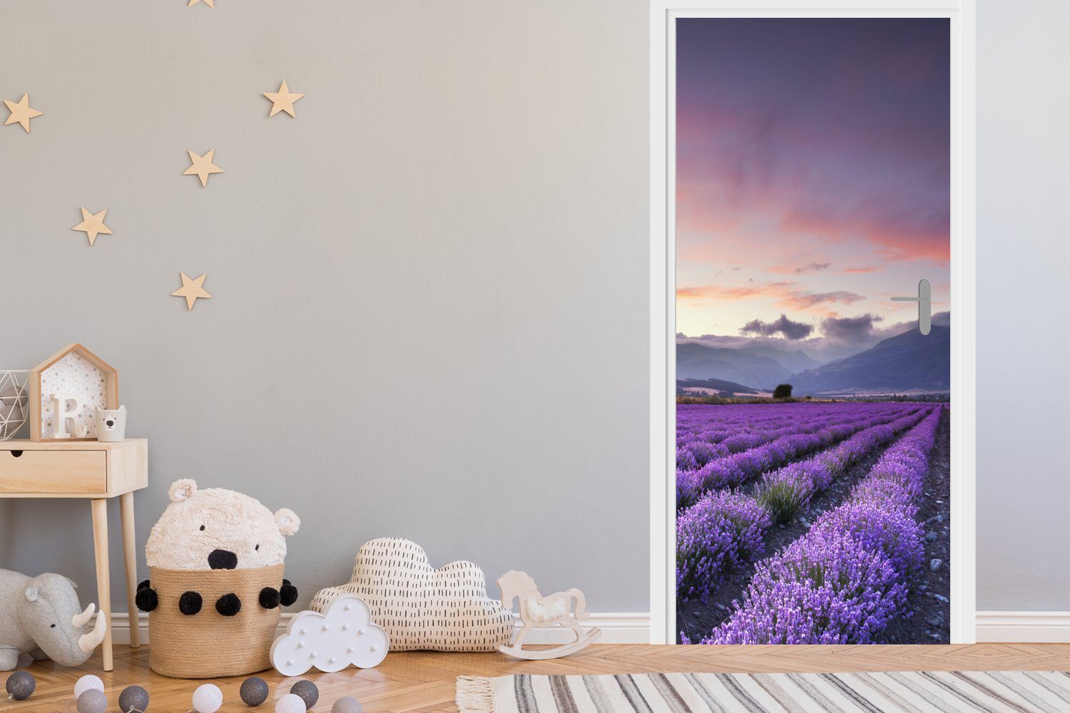 cm Matt, Lavendel, 75x205 Sonnenuntergang für Tür, über Türtapete St), (1 MuchoWow bedruckt, Fototapete Türaufkleber,