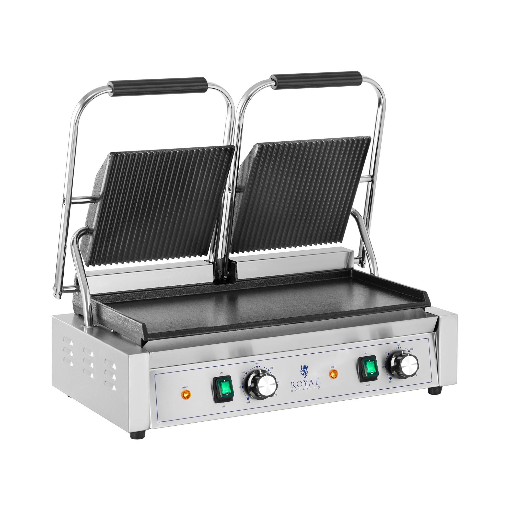 Royal Catering Kontaktgrill Doppel Elektrogrill Elektrogriller Toaster geriffelt + glatt Gastro, 3600 W