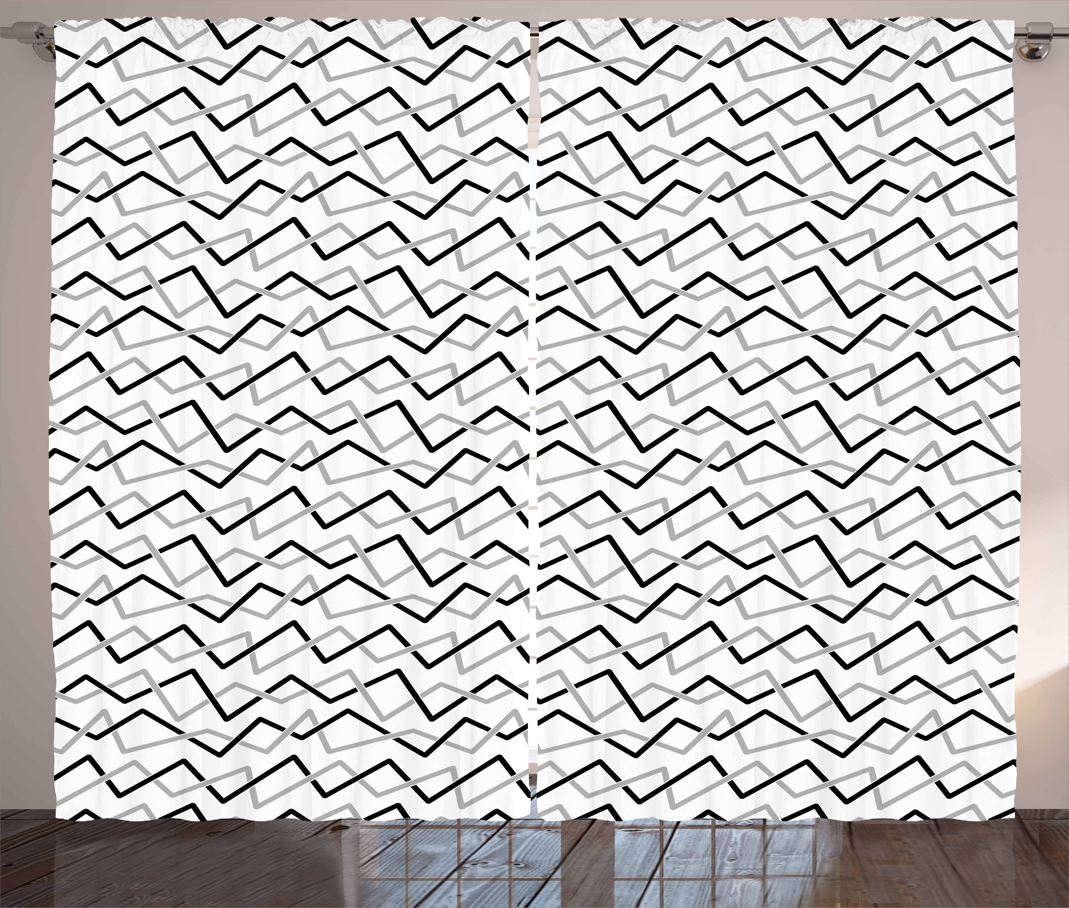 Gardine Schlafzimmer Kräuselband Vorhang mit Schlaufen und Haken, Abakuhaus, Schwarz und Grau abgewinkelt Stripes