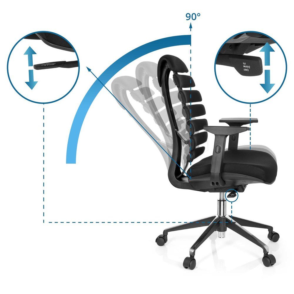 mit hjh ergonomisch Schreibtischstuhl Armlehnen Schwarz Stoff LINE OFFICE Bürostuhl St), Drehstuhl ERGO (1 Profi II