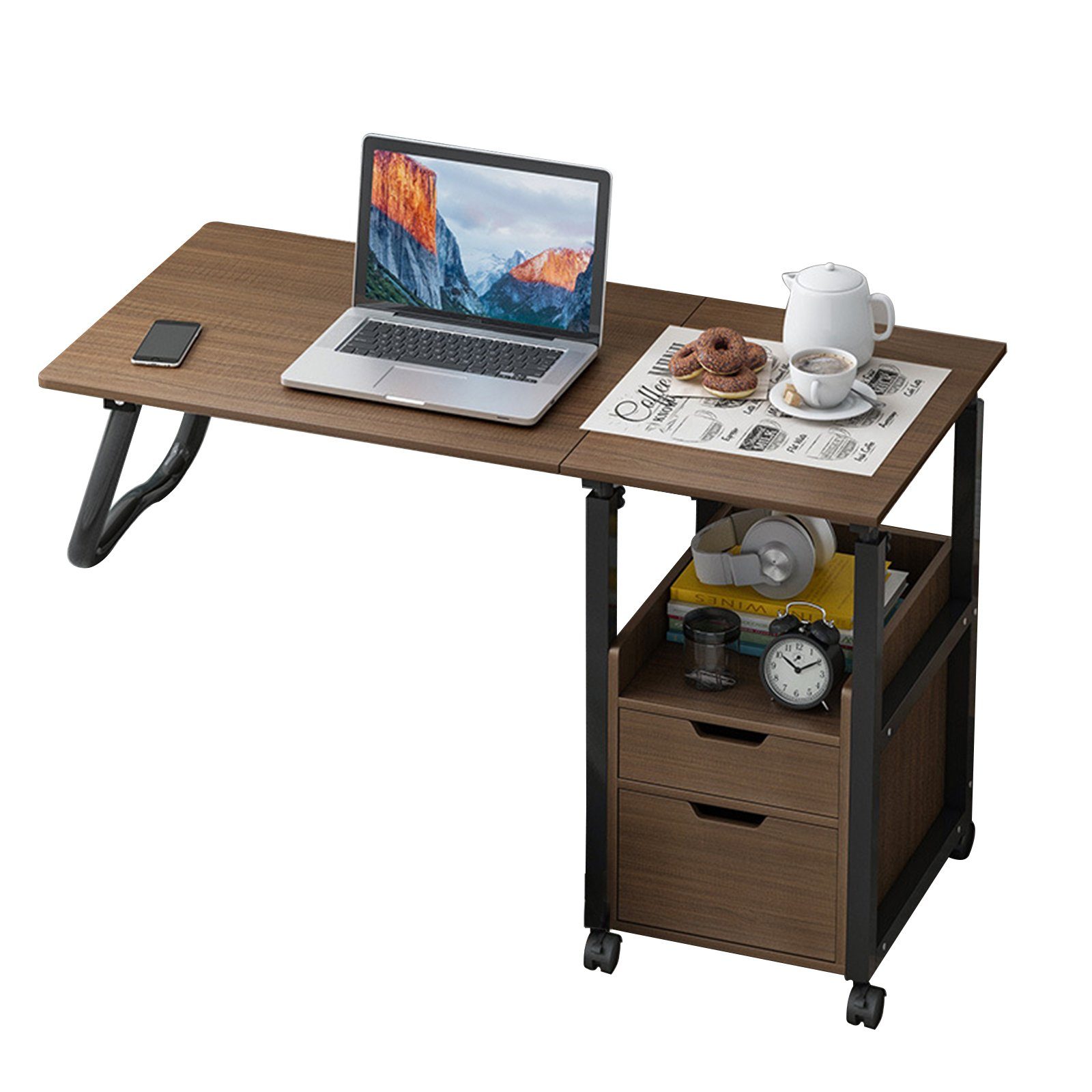 TWSOUL Nachttisch Klappbarer Hub-Nachttisch, Klappbare Tischplatte, höhenverstellbar,Universelles Raddesign 4