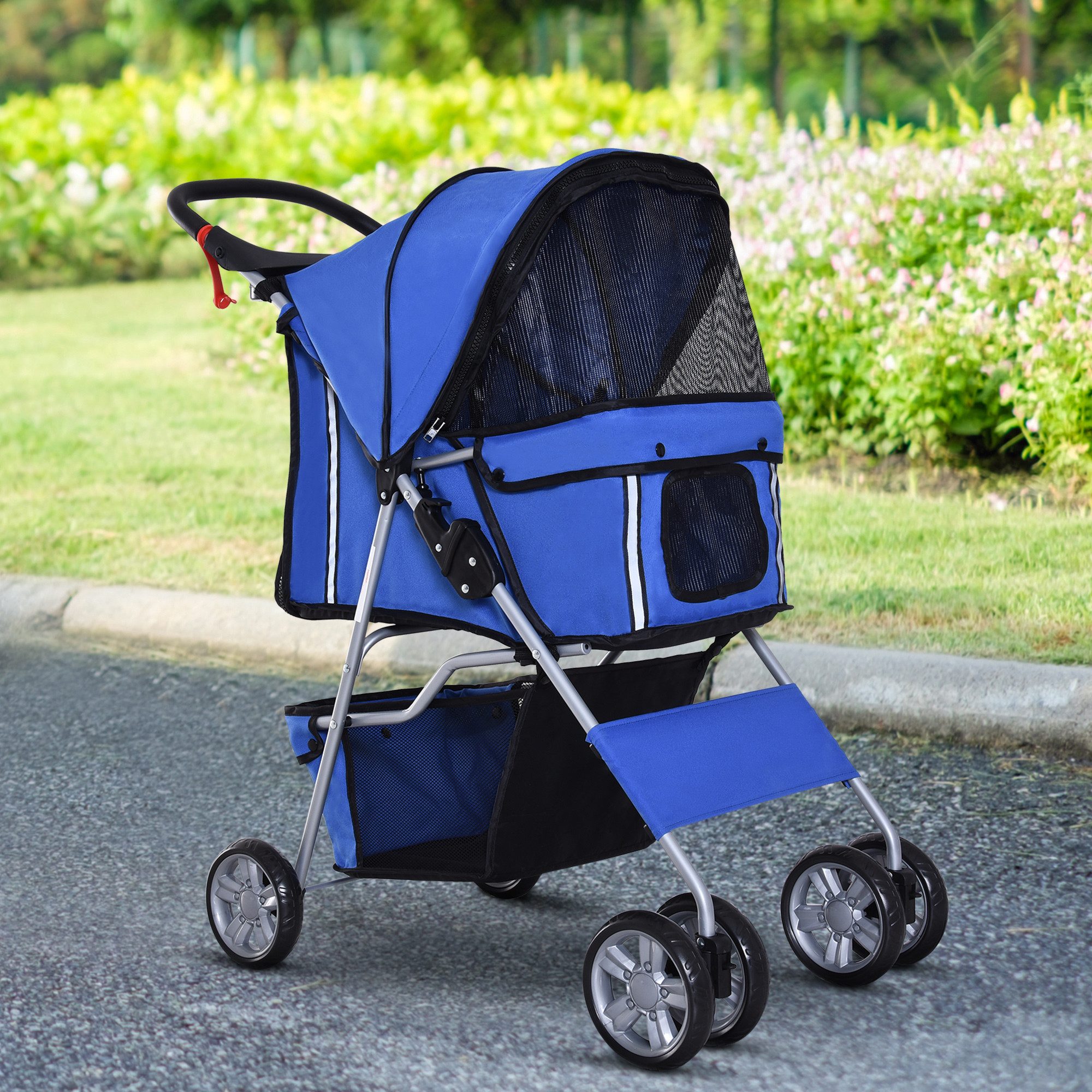 PawHut Hundebuggy Faltbar Katzenwagen mit Reflektorstreifen, waschbar Kissen, (Hundebuggy, 1-tlg), für kleine Hunde und Katzen bis 10kg, Oxford, Blau