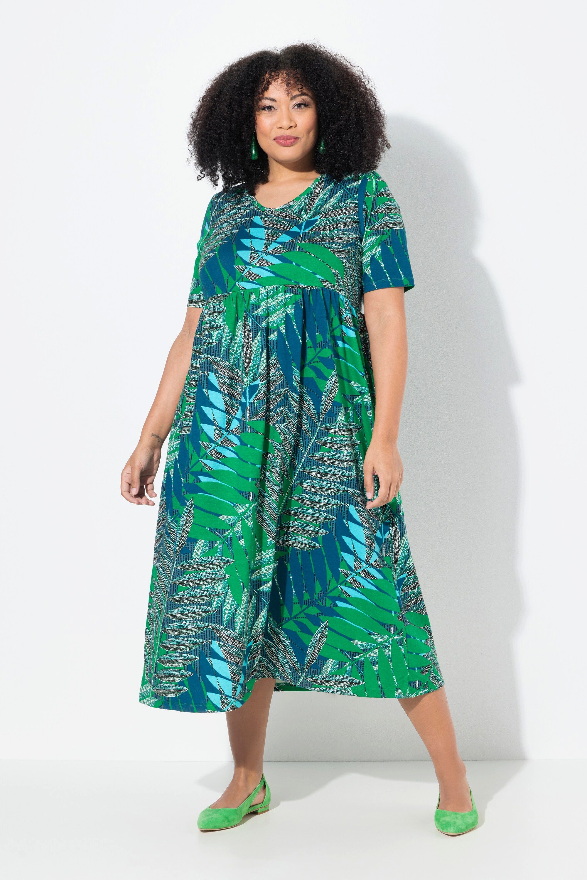 Ulla Popken Maxikleid Maxikleid A-Linie V-Ausschnitt günstig online kaufen