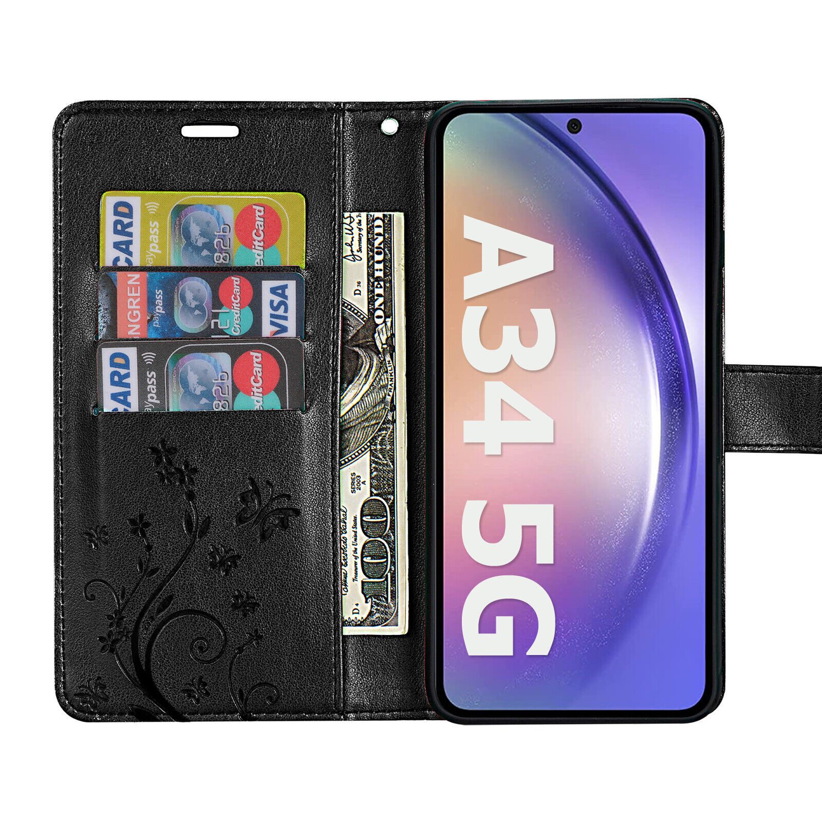 betterfon Handyhülle Handytasche für Samsung Galaxy A34 5G Klapphülle, Bookstyle-Hülle: Magnetverschluss 3 Kartenfächer & Standfunktion – Bild 3 von 5