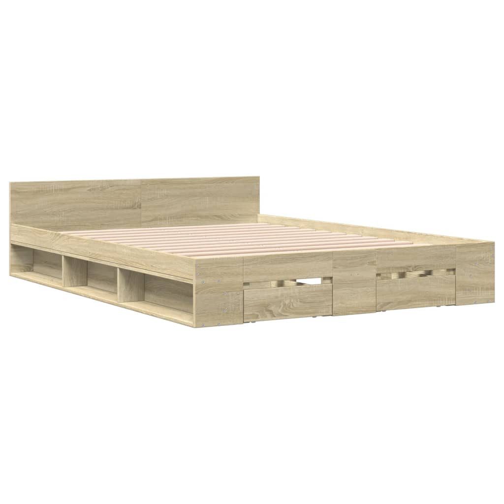 vidaXL Bettgestell 140 x 200 cm Bettgestell mit Schubladen Sonoma Eiche 140x200cm Spanpla