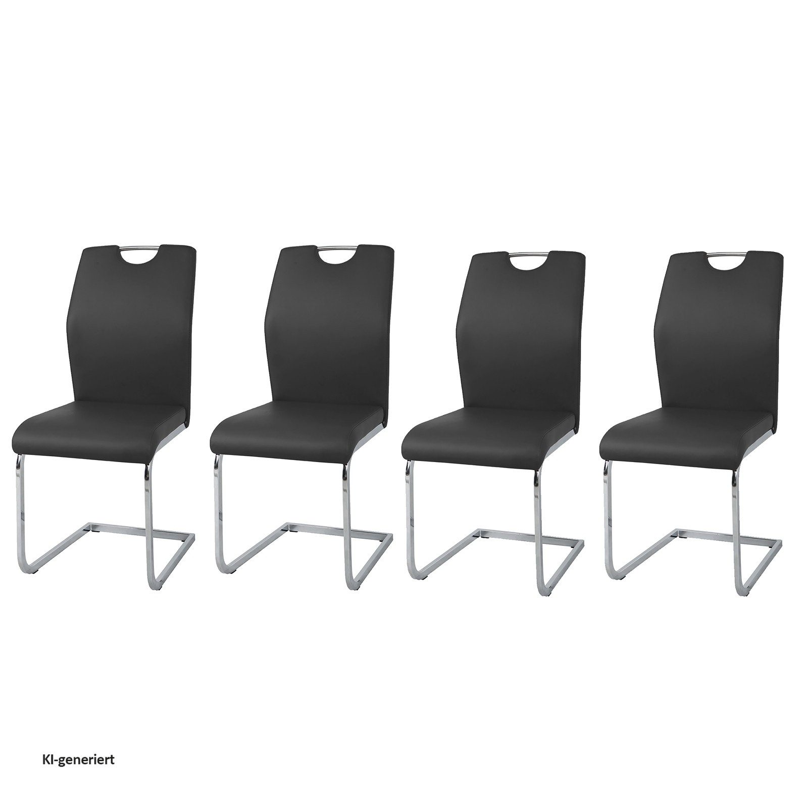HTI-Line Freischwinger Schwingstuhl 4er-Set Nelly Schwarz (Set, 4 St), Freischwinger Esszimmerstuhl Kunstlederbezug Kufengestell aus Metall