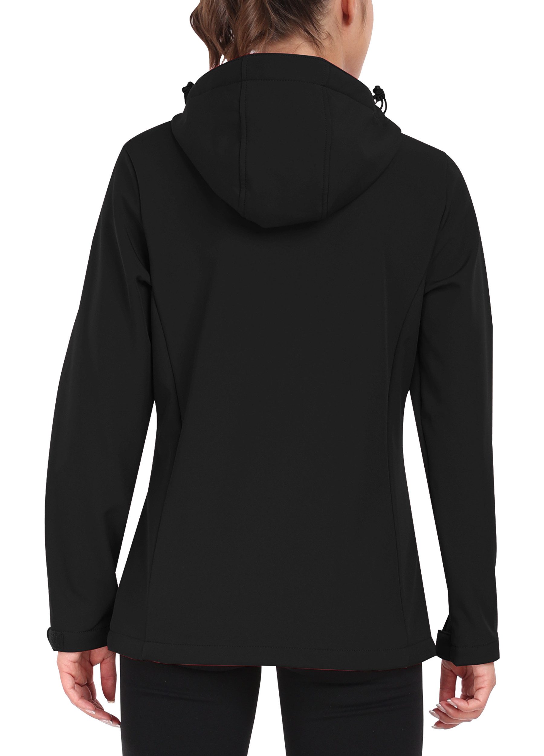 ATLASLAVA Softshelljacke Damen Wasserdichte Übergangsjacke Atmungsaktive Regenjacke Winddichte Jacke Gefüttert Kapuze für Outdoor Wandern