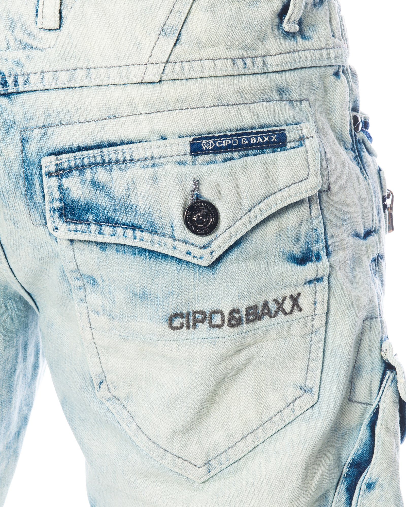 Cipo & und Waschung Nahtverzierung Cargojeans ausgefallener mit Baxx Jeans Hose Herren