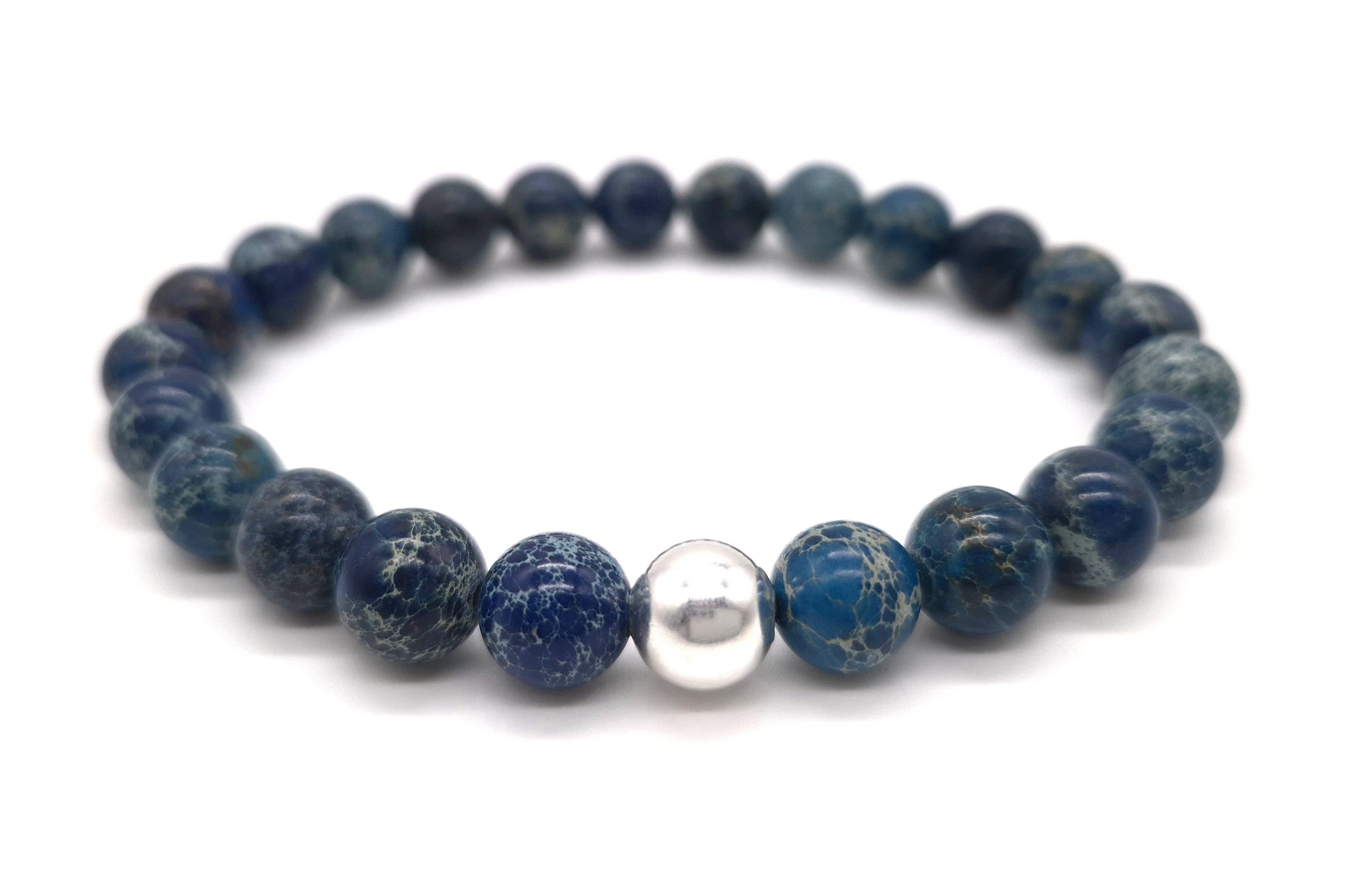 NAHLE Perlenarmband Variscit mit 925 Silberperle Naturstein Armband (inkl. Schmuckbox), dehnbar - mit 925 Silberperle - in vielen Größen erhältlich