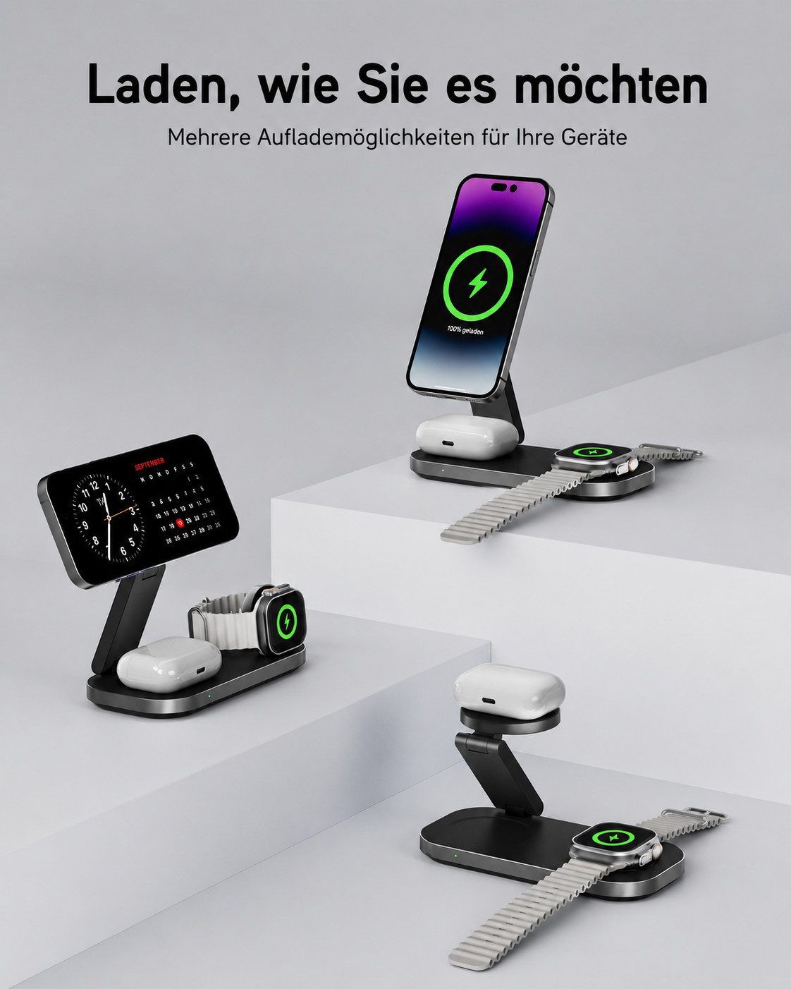 ibettertec 25w Apple Watch iPhone 3in1 MagSafe Wireless Charger Wireless Charger Induktions-Ladegerät (Schnelles Kabelloses Ladegerät, Verfügbar für iPhone 17/1 – Bild 5 von 5