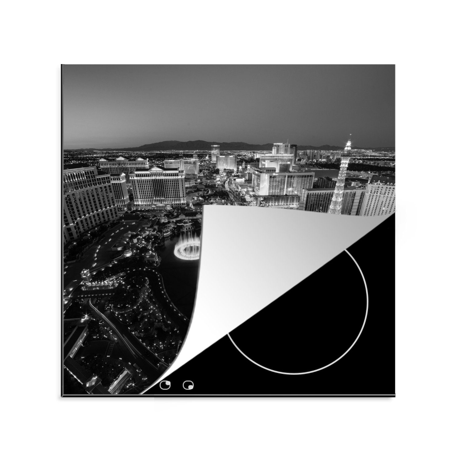 Ceranfeldabdeckung, Herdblende-/Abdeckplatte (1 Las 78x78 weißes tlg), Stadtbild Schwarzes MuchoWow cm, für küche und Vinyl, Arbeitsplatte von Vegas,