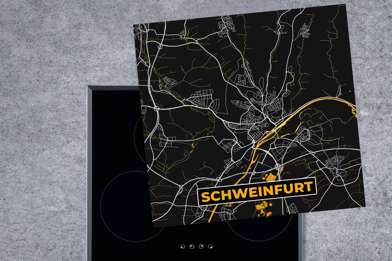 Gold Schweinfurt Ceranfeldabdeckung, tlg), Karte, und (1 Vinyl, Deutschland Arbeitsplatte cm, Schwarz Herdblende-/Abdeckplatte für küche 78x78 - - MuchoWow - - Stadtplan