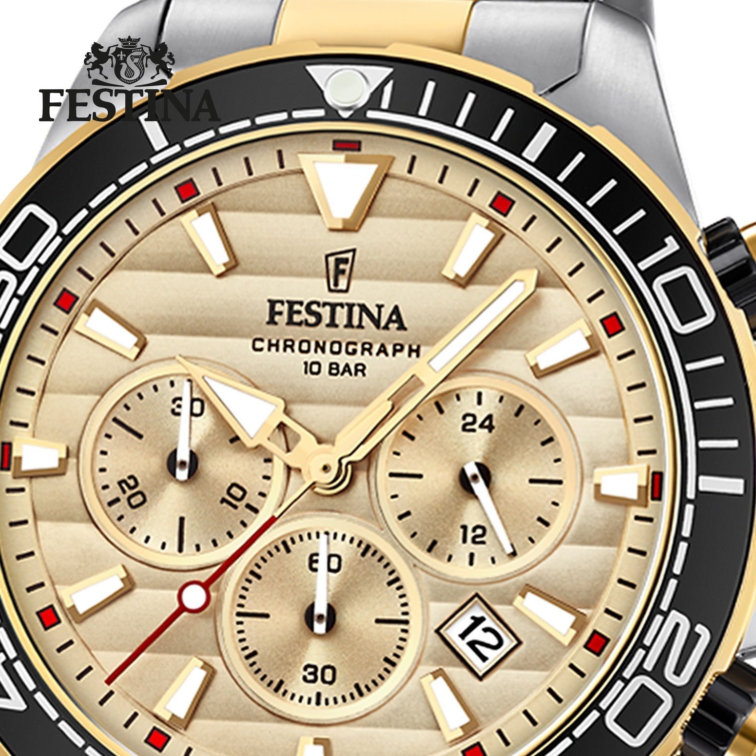 Edelstahlarmband rund, silber, Festina Festina Armbanduhr Uhr gold F20363/1 Herren Herren Edelstahl, Quarzuhr