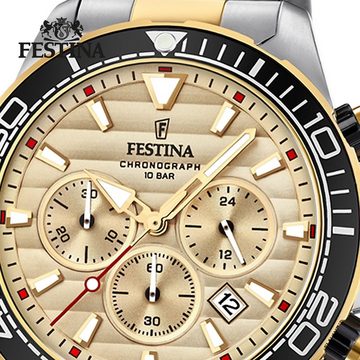 Festina Quarzuhr Festina Herren Uhr F20363/1 Edelstahl, Herren Armbanduhr rund, Edelstahlarmband silber, gold