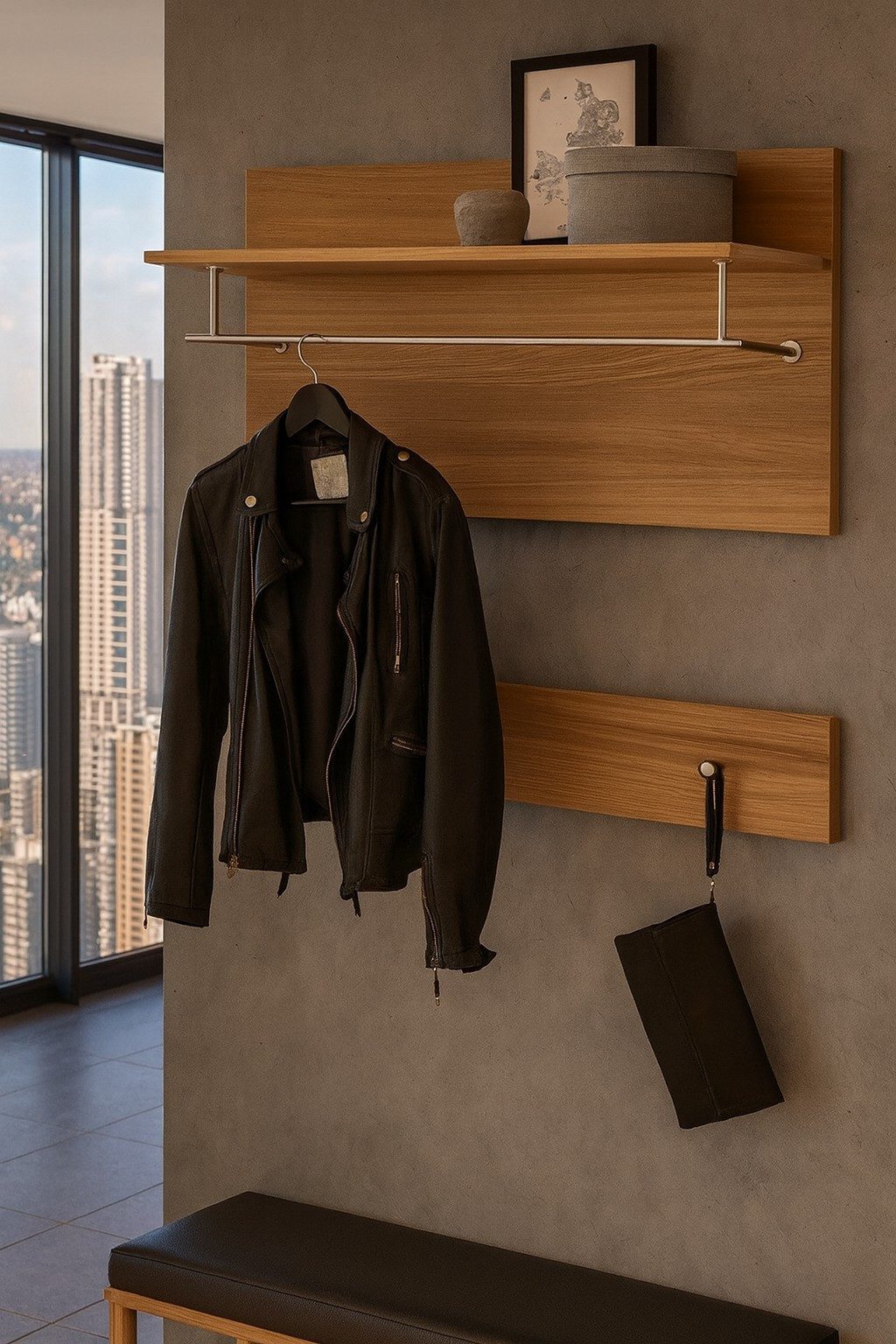 bv-vertrieb Garderobenpaneel Garderobenpaneel mit Hutablage Garderobe Flurgarderobe Wildeiche #4057