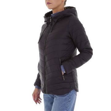 Ital-Design Steppjacke Damen Freizeit Kapuze Leicht gefüttert Übergangsjack in Schwarz