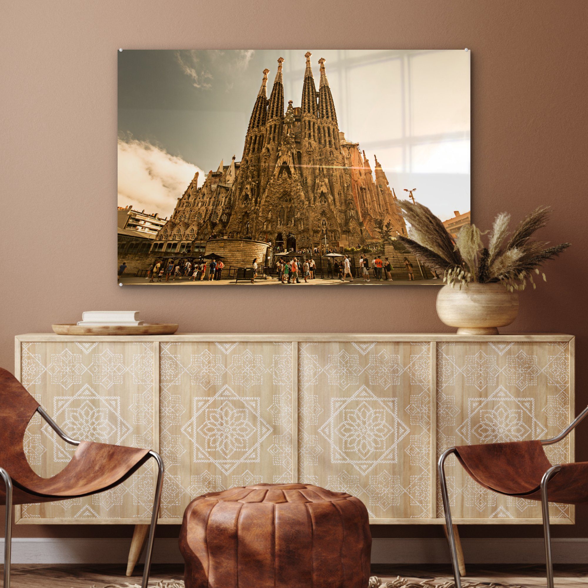 Acrylglasbilder scheinen die auf Acrylglasbild Familia Wohnzimmer & Sagrada (1 St), Sonnenstrahlen MuchoWow Spanien, Schlafzimmer in
