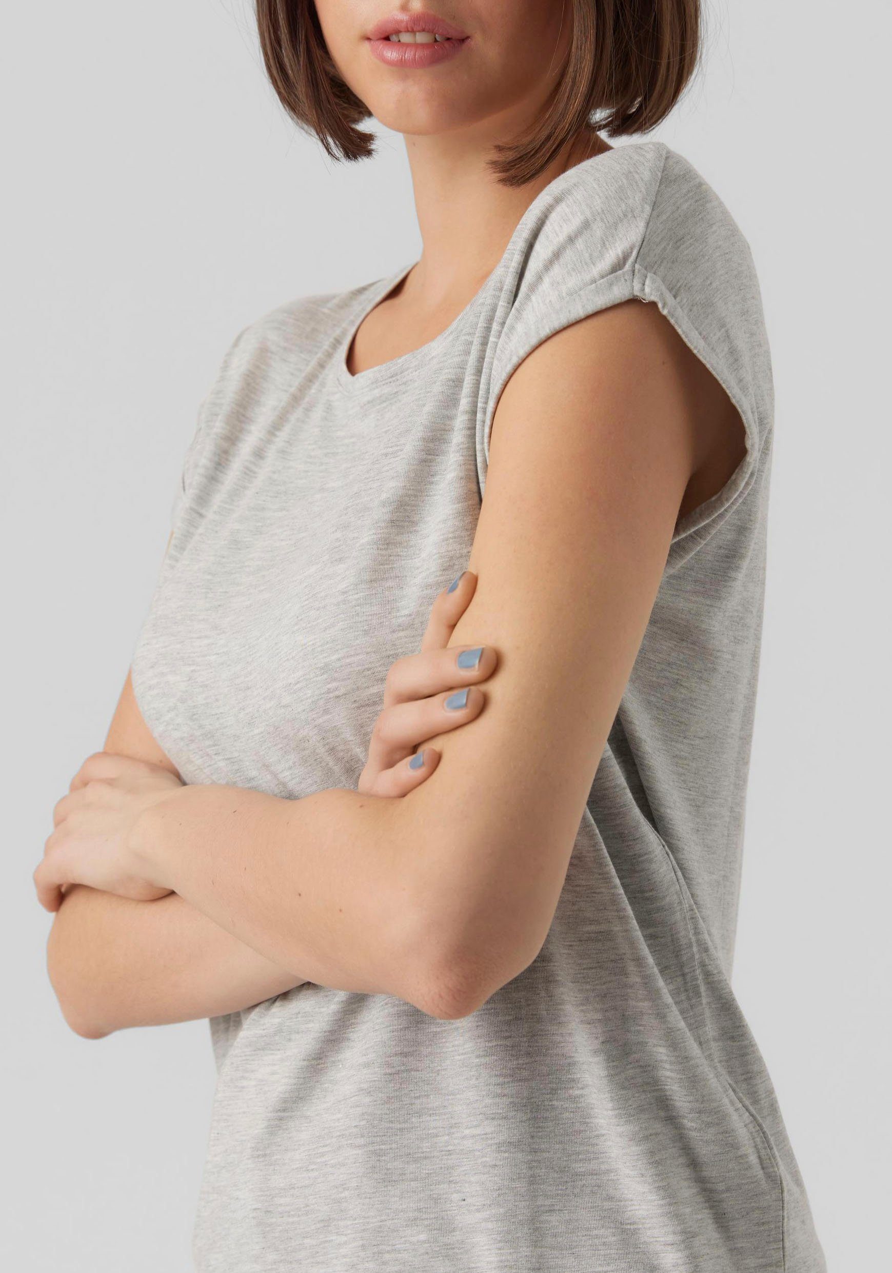 Vero Moda Rundhalsshirt VMAVA PLAIN Grey Light Melange NOOS SS TOP GAJRS