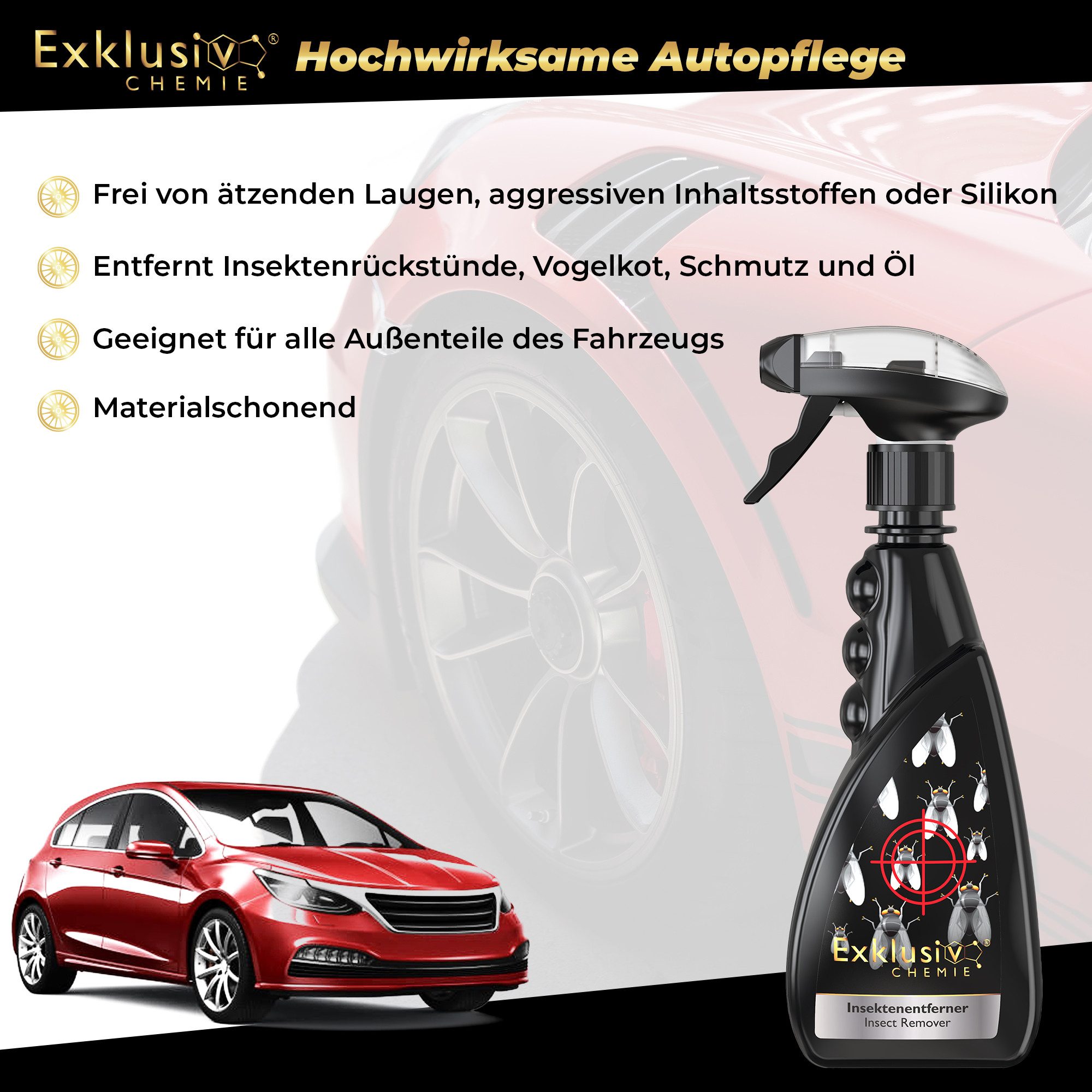 Exklusiv Chemie GmbH Insektenentferner (500ml Entfernt Insekten, Vogelkot & Schmutz)