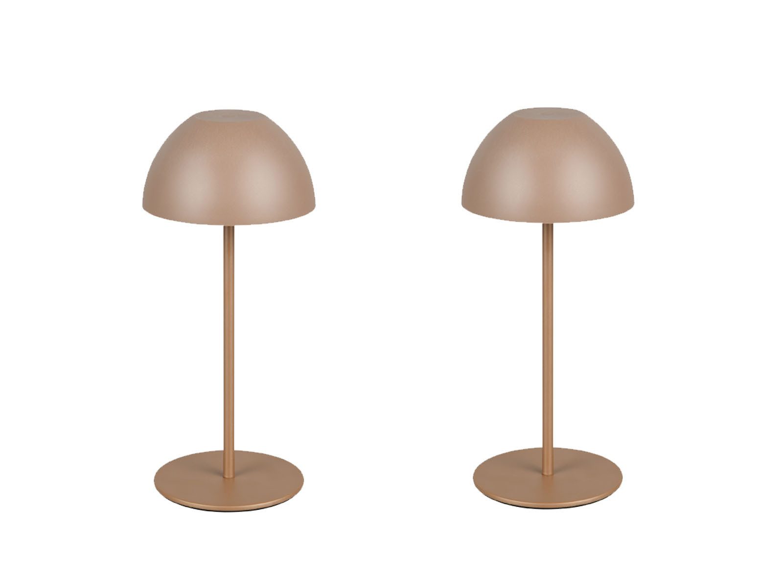 Reality Leuchten LED Außen-Tischleuchte, dimmbar, LED fest integriert, Warmweiß, 2er SET Outdoor USB Pilz-Lampen Coffee, kabellos mit Akku, 20cm klein
