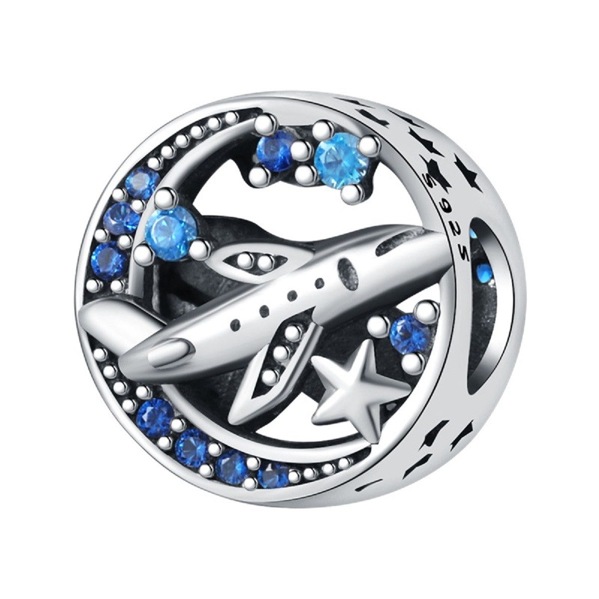 PANDACHARMS Bead Flugzeug im Blauen Sternenhimmel Charm, 925er Sterling Silber