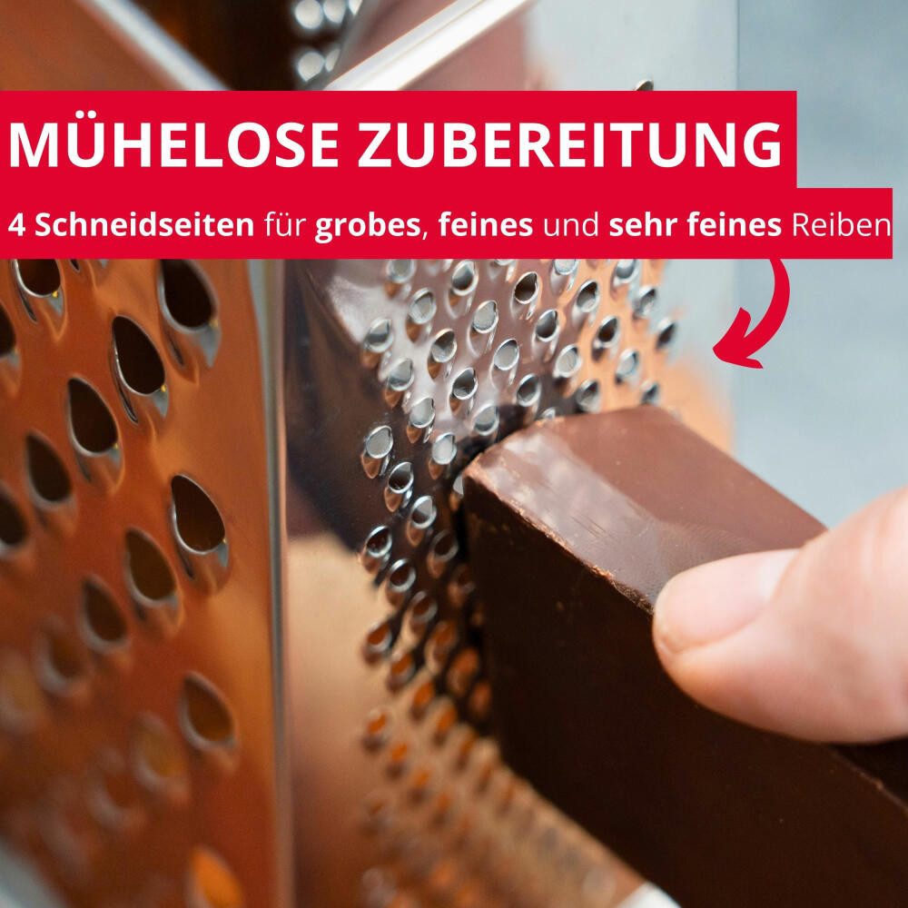 WESTMARK Vierkantreibe mit Schiebeverschluss, 4 Schneid-/Reibeflächen, Höhe: 26,4 cm, Edelstahl, rostfrei, ergonomischer Griff, spülmaschinengeeignet