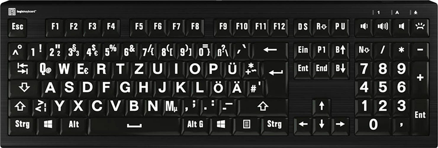 Logickeyboard XL-Print Astra 2 White on Black DE (PC) Tastatur
