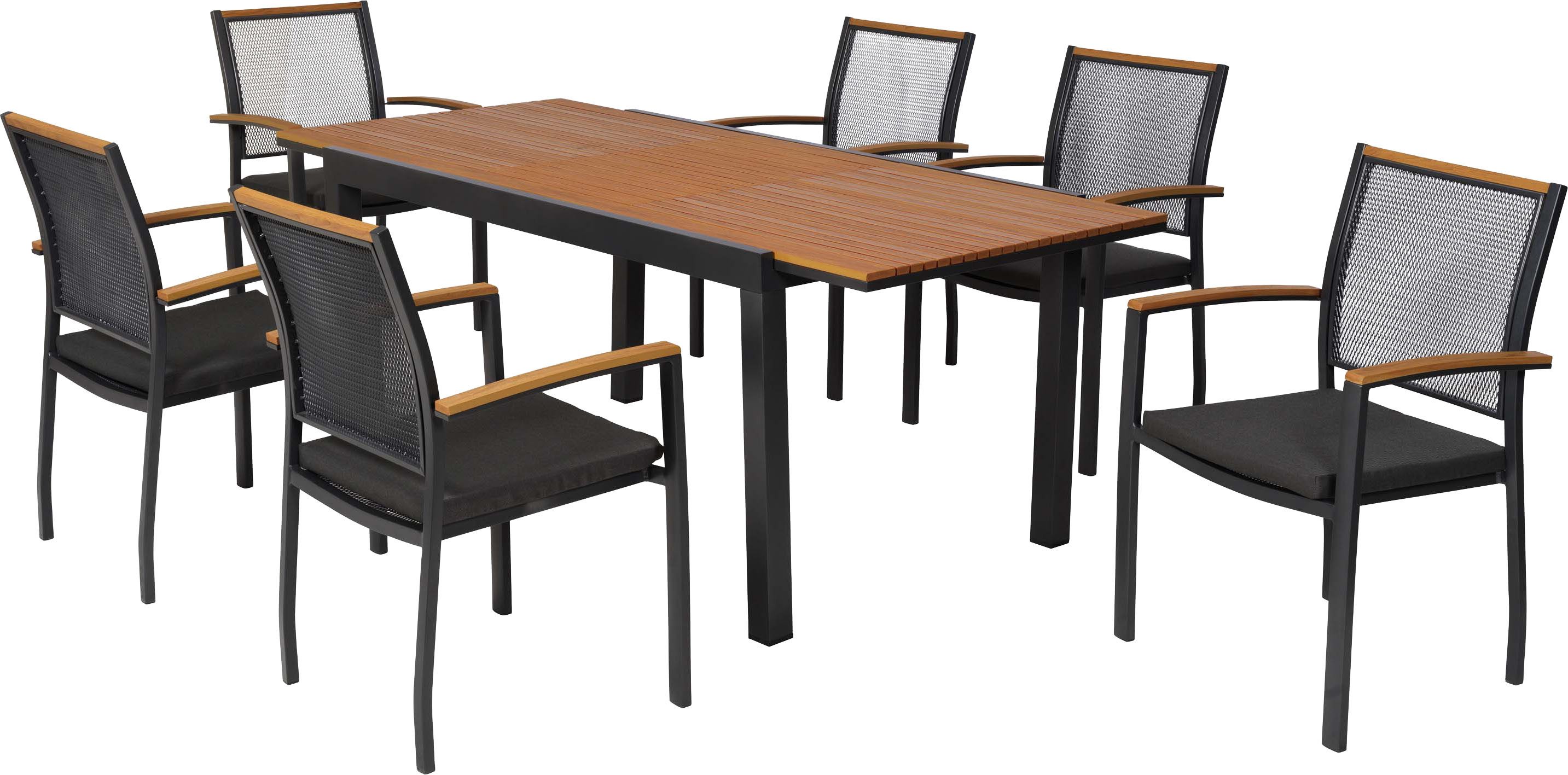 MERXX Garten-Essgruppe Itanos, (Set, 13-tlg), inkl. 6 Stapelsessel. 6 Auflagen, 1 Ausziehtisch