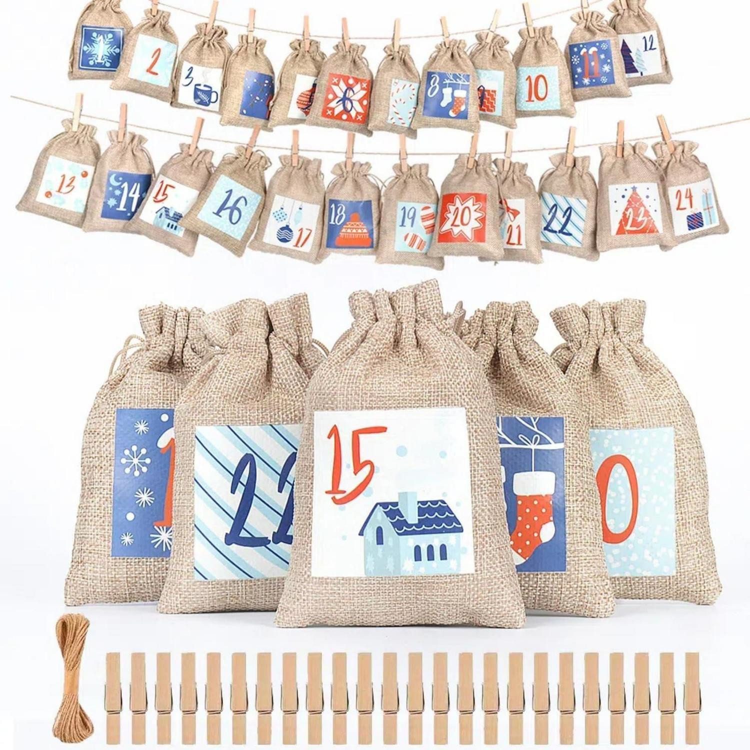 LuxusKollektion befüllbarer Adventskalender Adventskalender-Tüten Jute 24 Tage Blau