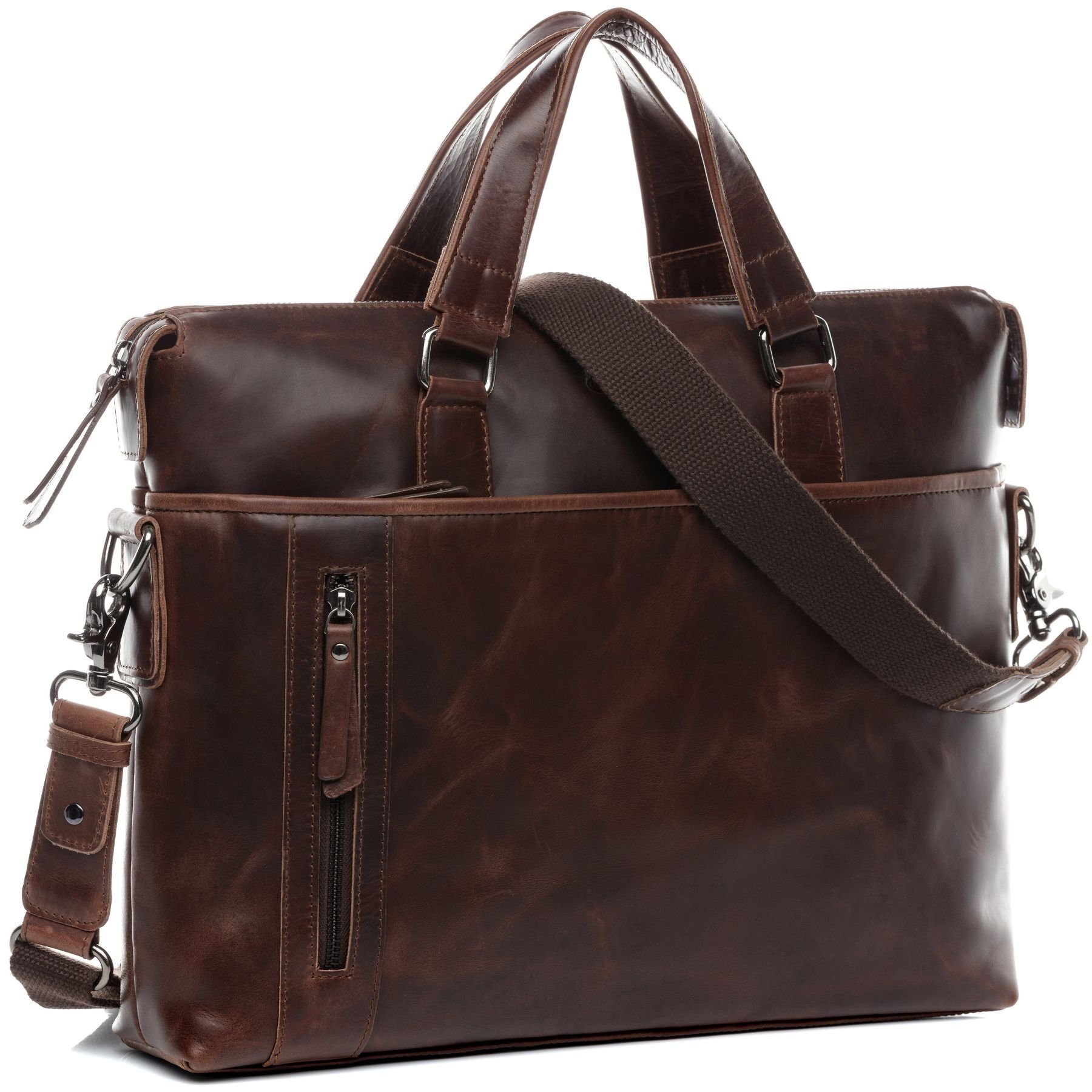 BACCINI Umhängetasche echt Leder Aktentasche 15 Zoll Laptop-Hülle braun, Laptoptasche 15,4 Zoll, Arbeitstasche Umhängetasche Damen Herren braun