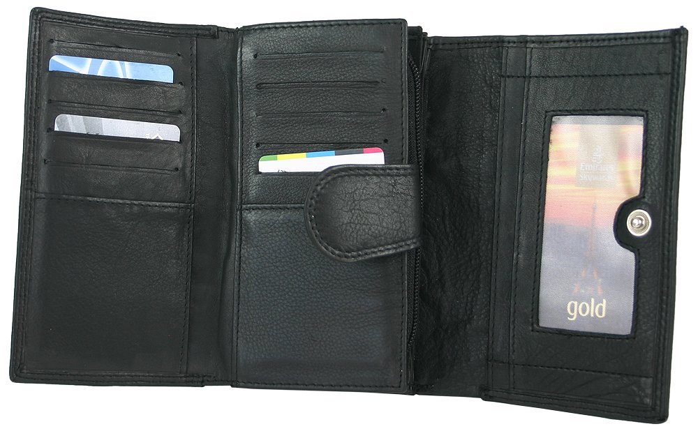 mit Großes J - Schwarz RFID Schutz, JONES JONES Echt-Leder Portemonnaie Geldbörse Damen JENNIFER