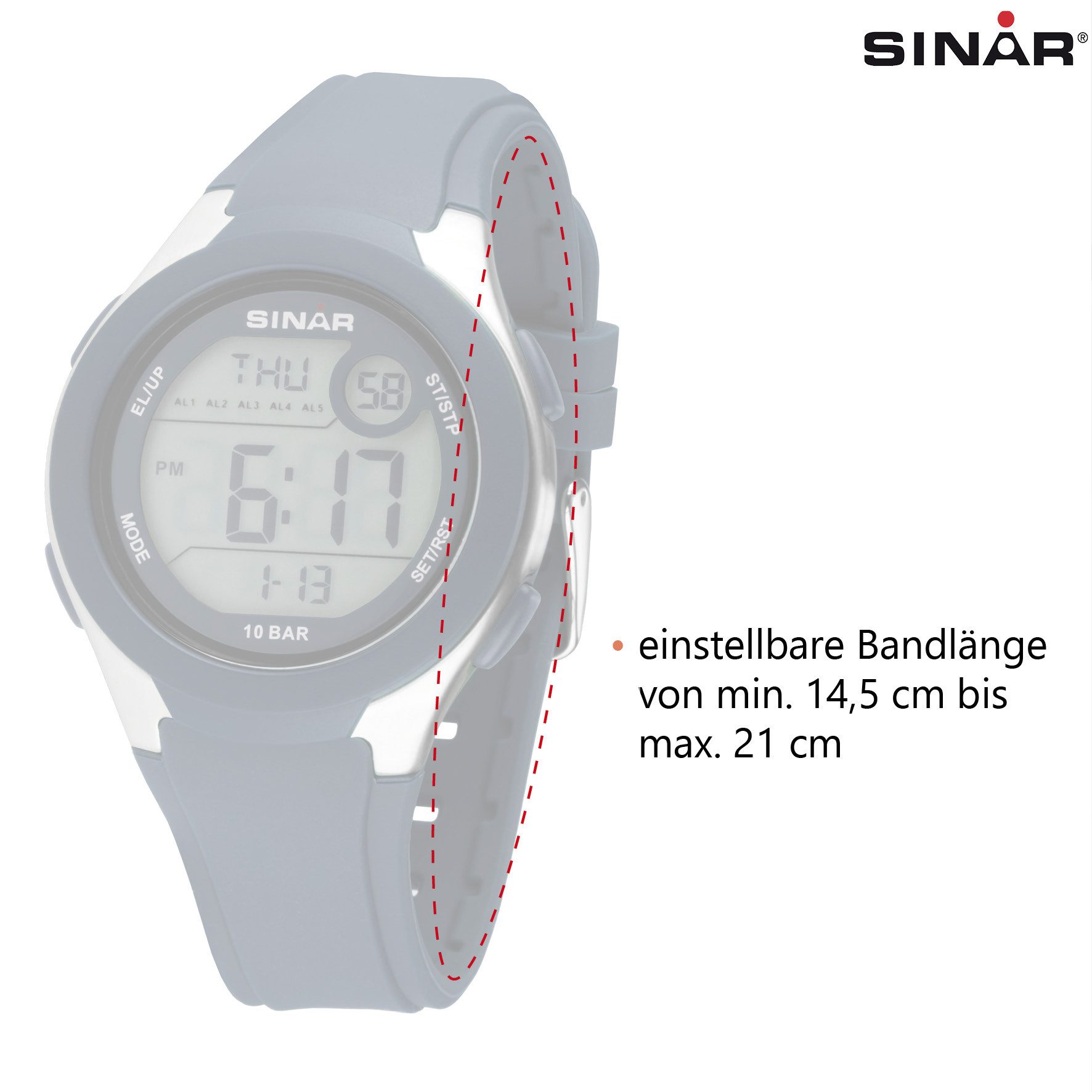 SINAR Digitaluhr XV-19 Jugenduhr Sportuhr Silikonband 10 bar, digital sportlich modern Geschenkidee Jugend Ø 43 mm