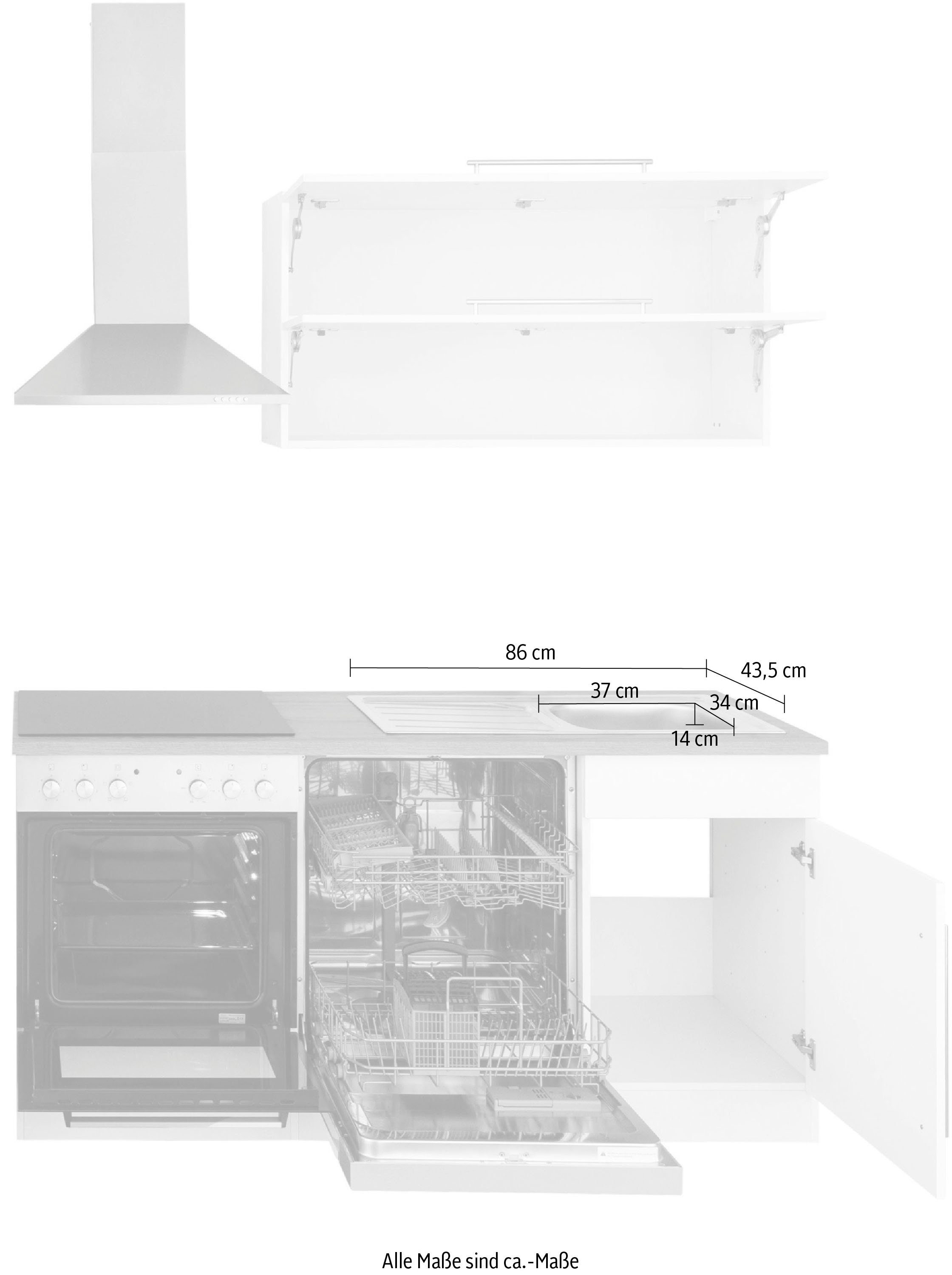 HELD MÖBEL Breite weiß Küchenzeile weiß/wotaneichefarben Samos, cm mit E-Geräten, 170 