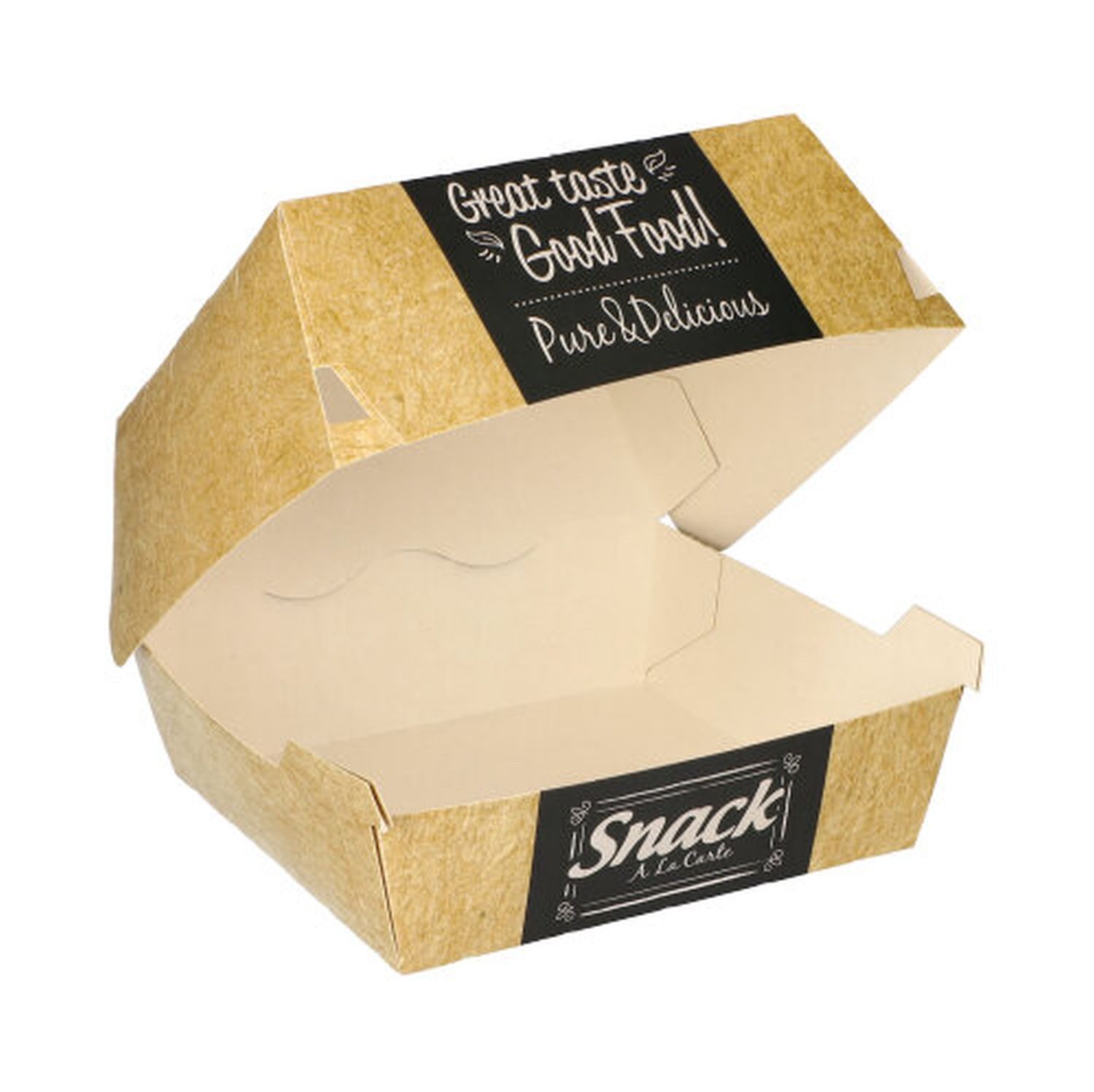 PAPSTAR Lunchbox Burgerbox „Good Food“ groß, 12,5 x 12,5 cm, Frischfaserkarton, (Packung, 50-tlg., 50 Burgerboxen), Klappdeckel, fettdicht, Aufdruck „Good Food“, 12,5 x 12,5 cm