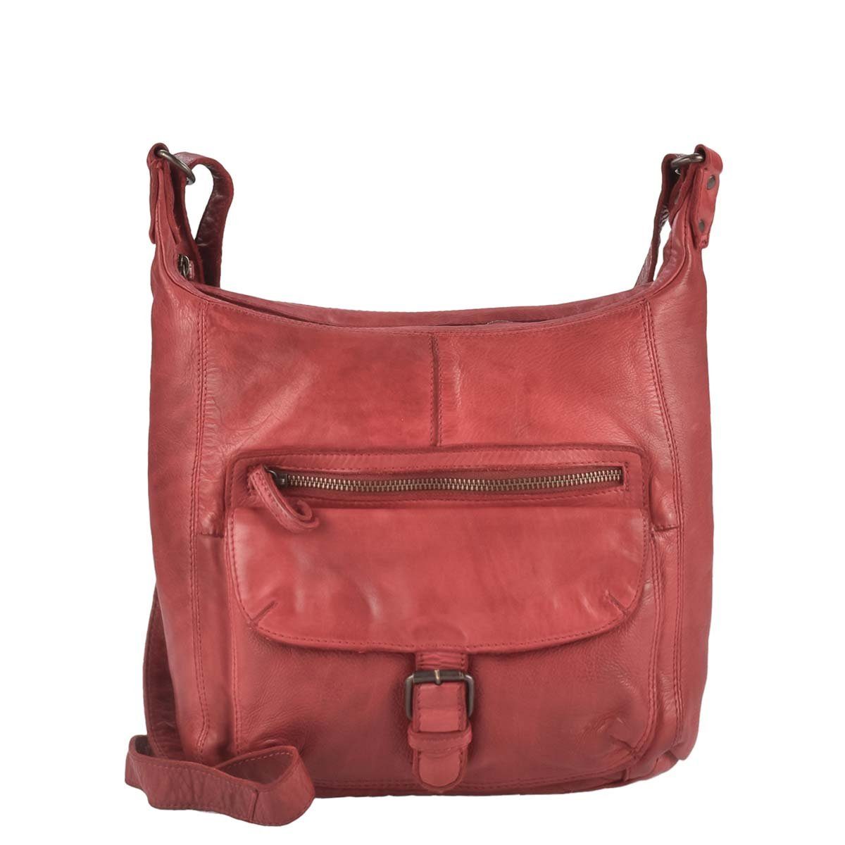 Bear Design Umhängetasche "Anna" Cow Lavato Leder, Handtasche, Shopper, Damen Schultertasche 30x27cm, knautschig rot