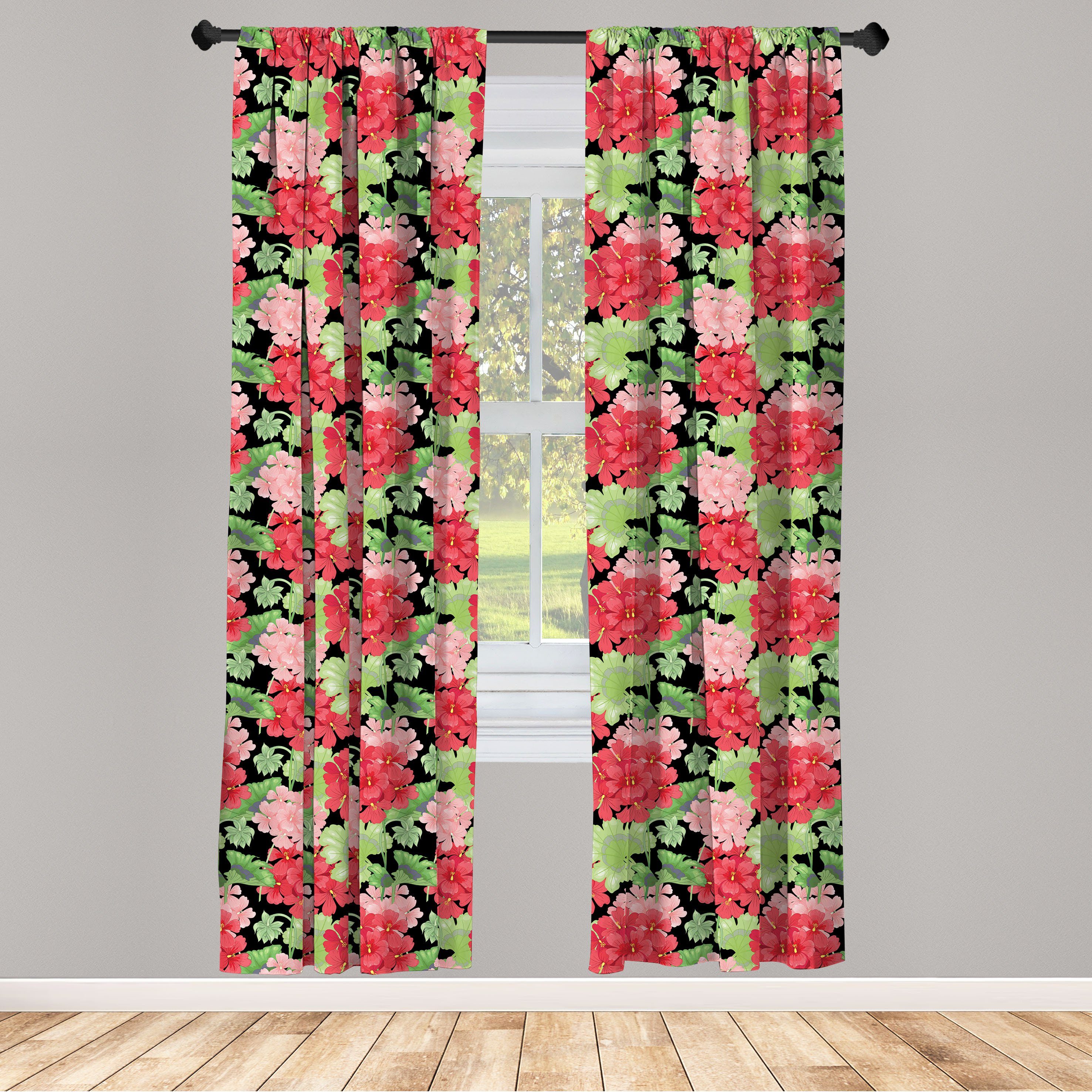 Gardine Vorhang für Flowers Victorian Microfaser, Wohnzimmer Abakuhaus, Leaves Schlafzimmer Dekor, Pelargonien