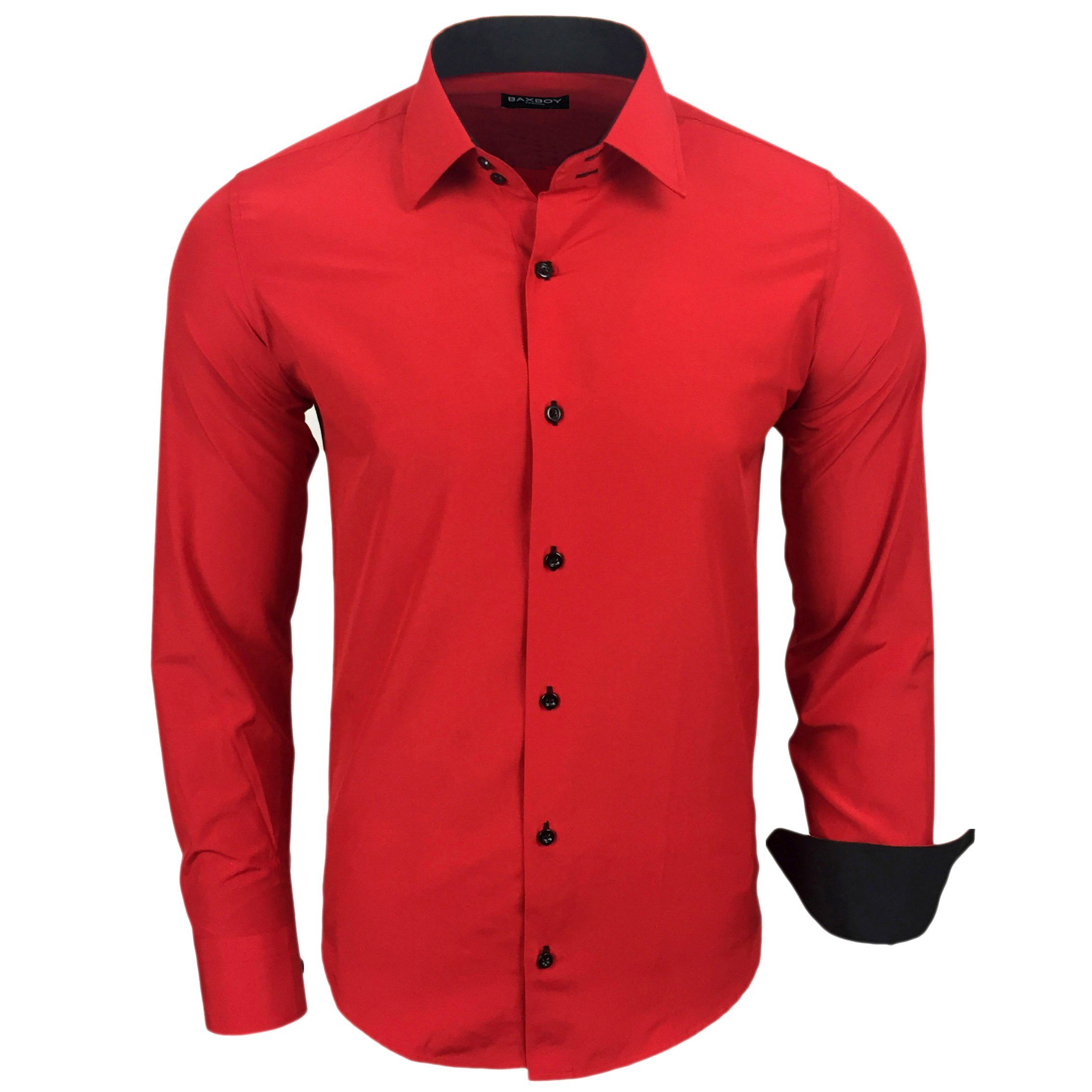 Baxboy Langarmhemd Kentkragen Businesshemd Slim Fit Hemd mit farblich abgesetzten B-444