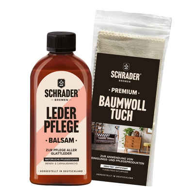 Schrader Leder Pflege Balsam + Baumwolltuch - zweiteiliges Set Lederreiniger (zur einfachen Pflege und zum Schutz von Glattleder - Made in Germany)