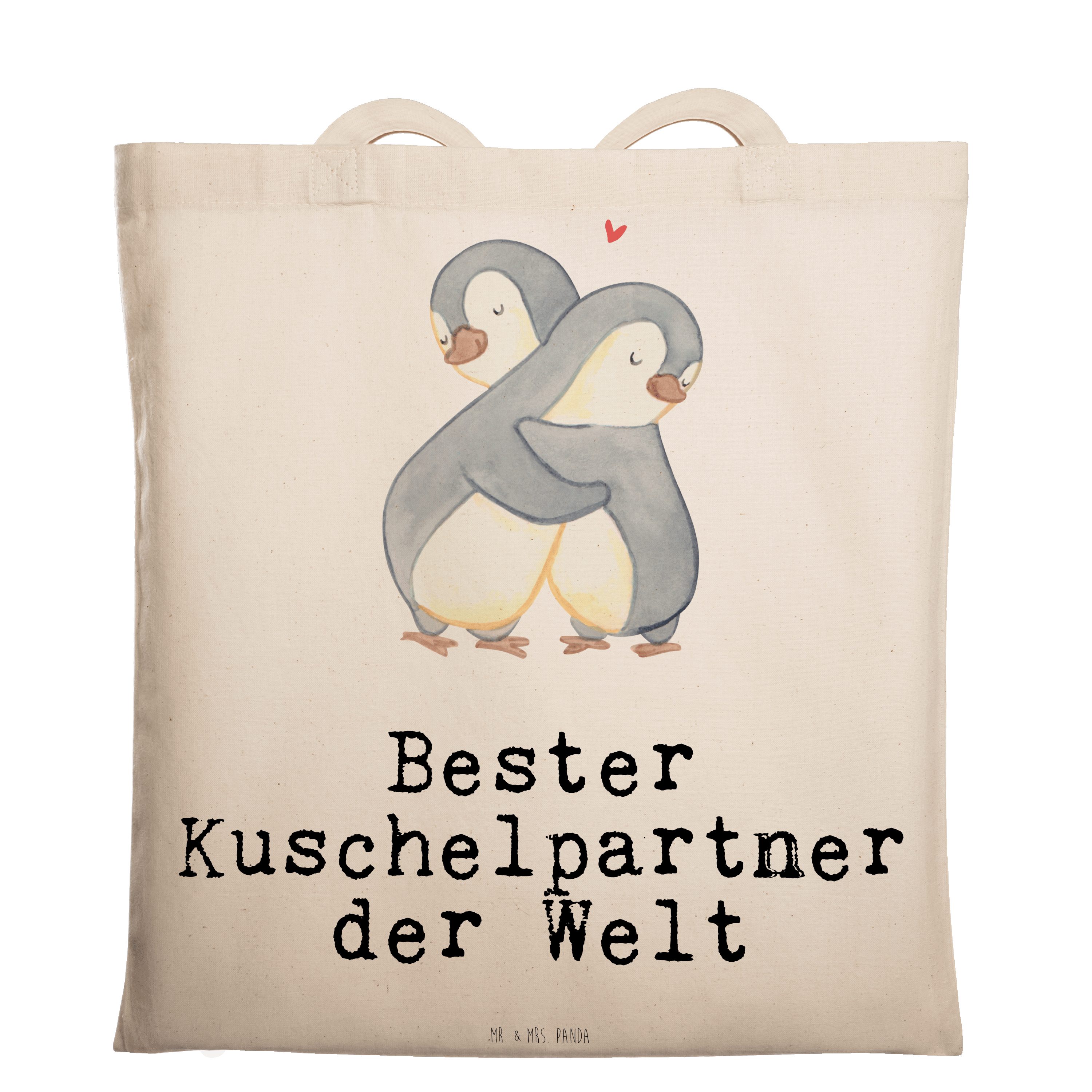 Mr. & Mrs. Panda Tragetasche Pinguin Bester Kuschelpartner der Welt - Transparent - Geschenk, Bett (1-tlg) | Canvas-Taschen