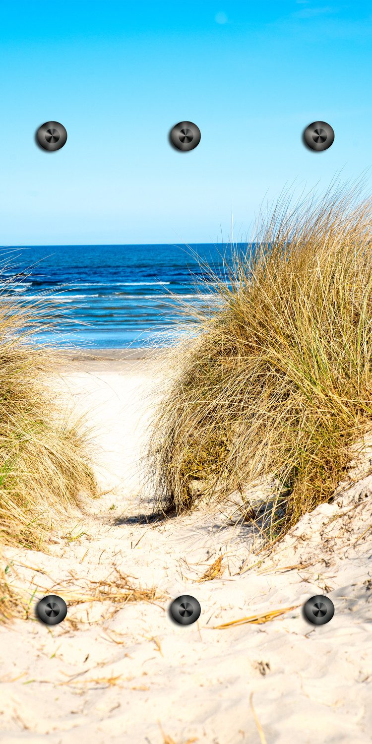queence Wandgarderobe Strand auf Rügen (1 St), Wandpaneel aus Acrylglas inkl. 6 Edelstahlhaken in schwarz matt