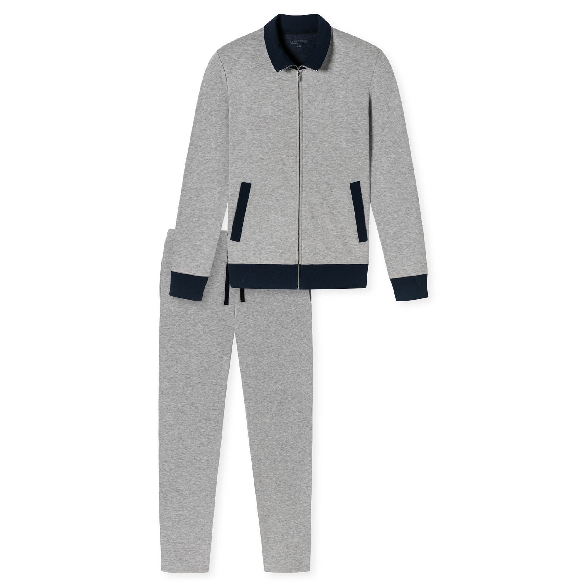 Schiesser Pyjama Herren Nightwear", Grau Set lang - Hausanzug "Warming